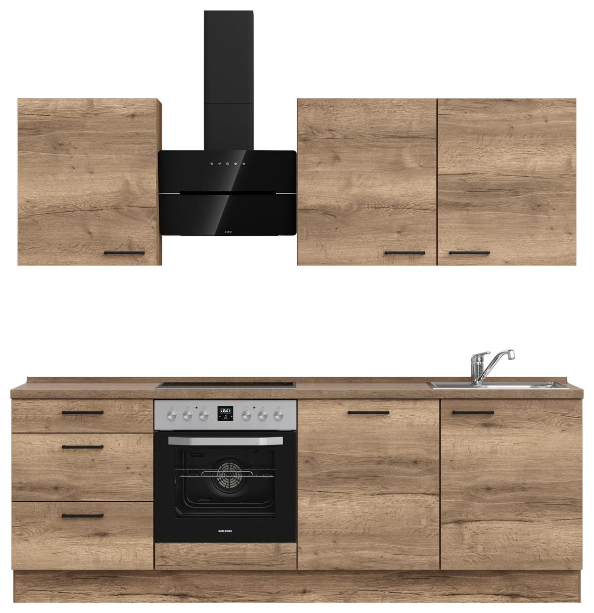 Kuchyňská linka 240 cm, dekor dub Havanna - černá/tmavý dub, Moderní, kov/kompozitní dřevo (240cm) - Nobilia