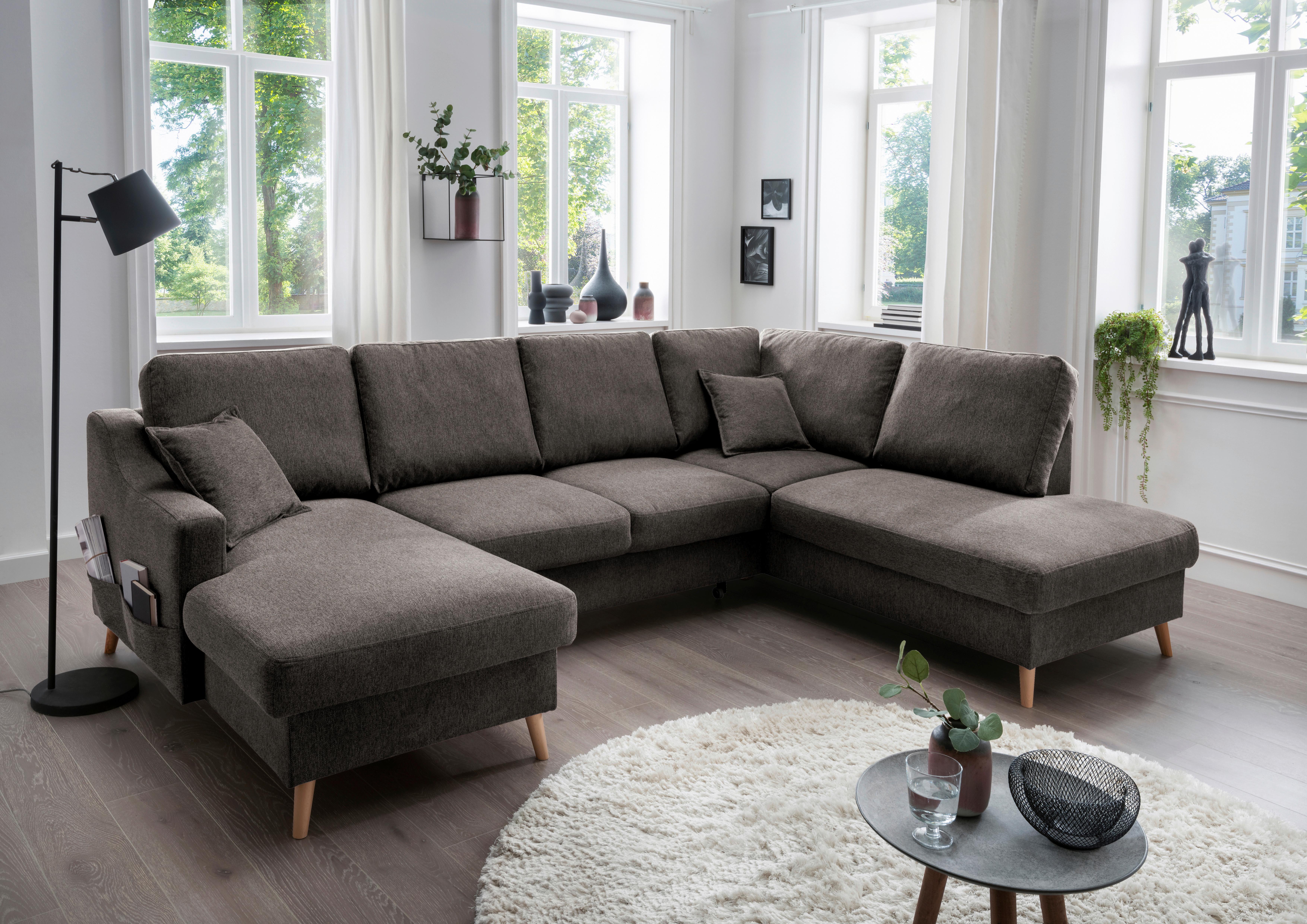 Wohnlandschaft Valentina Mit Schlaffunktion Braun - Braun/Naturfarben, KONVENTIONELL, Textil (150/301/200cm) - P & B