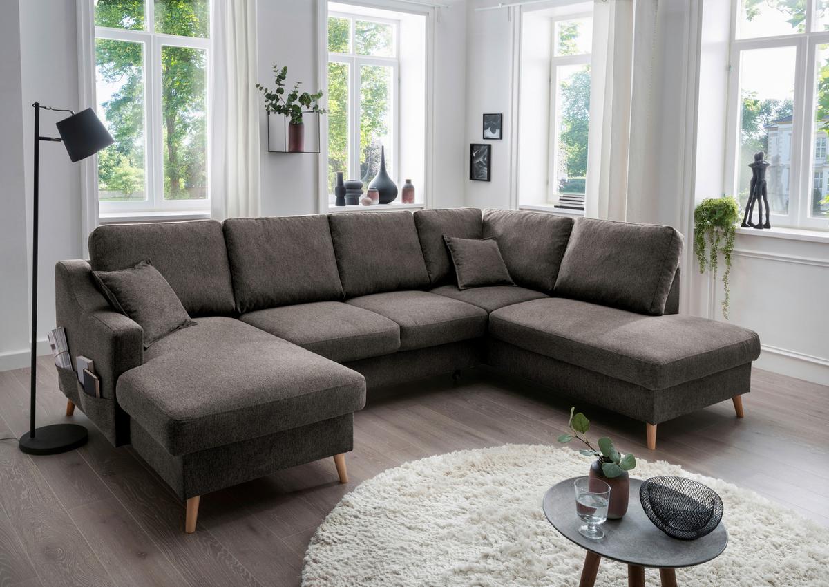 Wohnlandschaft Valentina Mit Schlaffunktion Braun - Braun/Naturfarben, KONVENTIONELL, Textil (150/301/200cm) - P & B