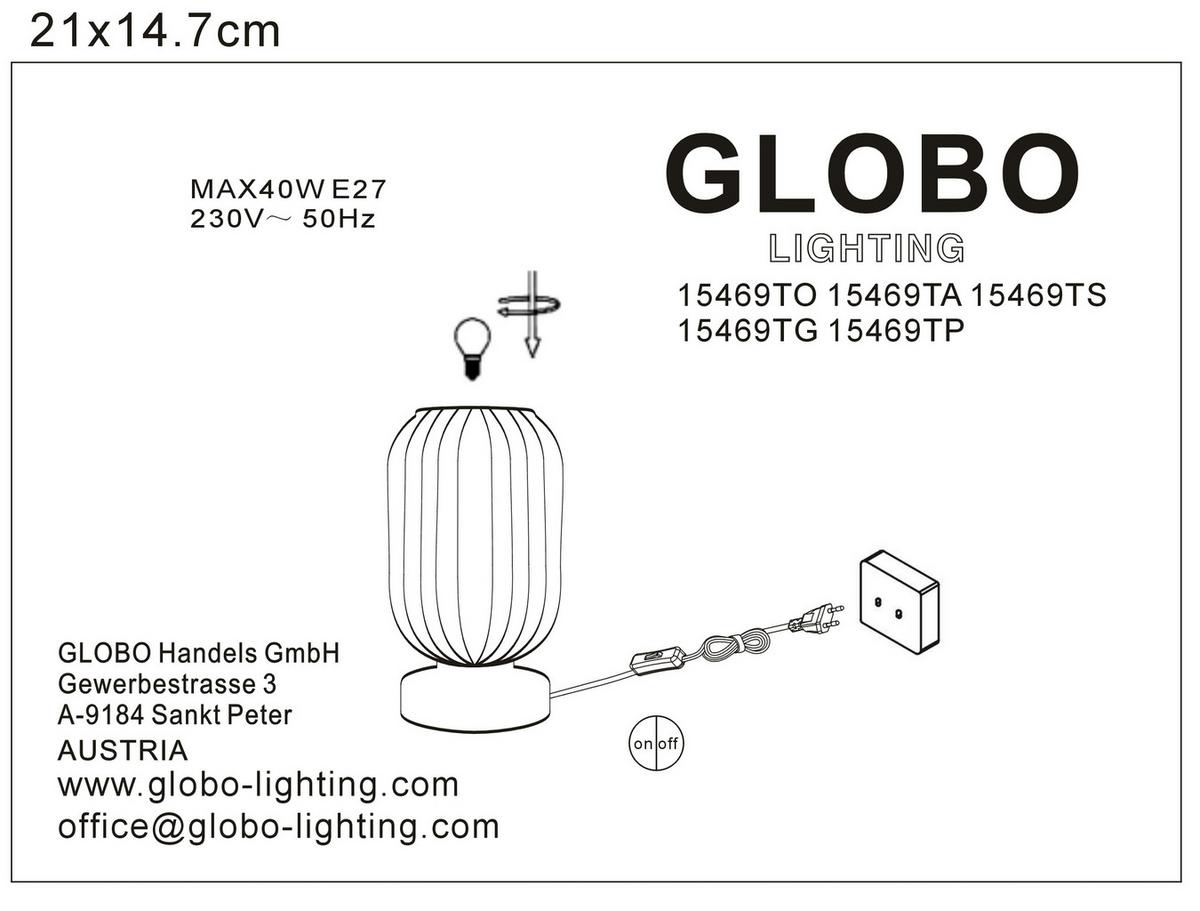Tischleuchte 15469ta - Klar/Schwarz, KONVENTIONELL, Glas/Metall (14/24cm) - Globo