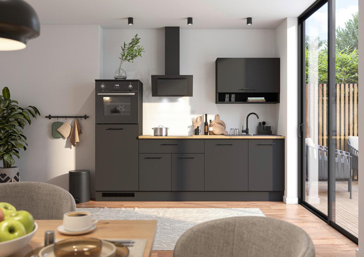 Küchenblock Berlin Schwarz/eiche Dekor B: 260 Cm - Schwarz/Eiche Artisan, Design, Holzwerkstoff (260cm) - MID.YOU