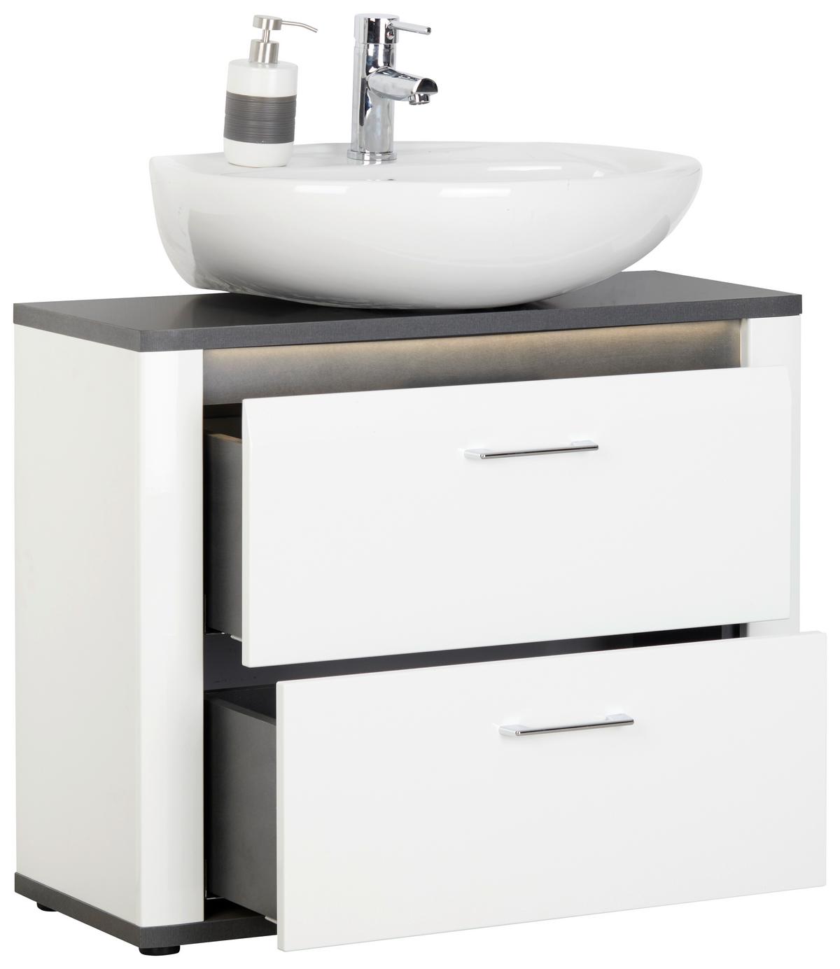 Waschbeckenunterschrank Alassio B: 80 Cm, Weiß - Schwarz/Weiß, MODERN, Holzwerkstoff (80/65,5/33cm) - Luca Bessoni