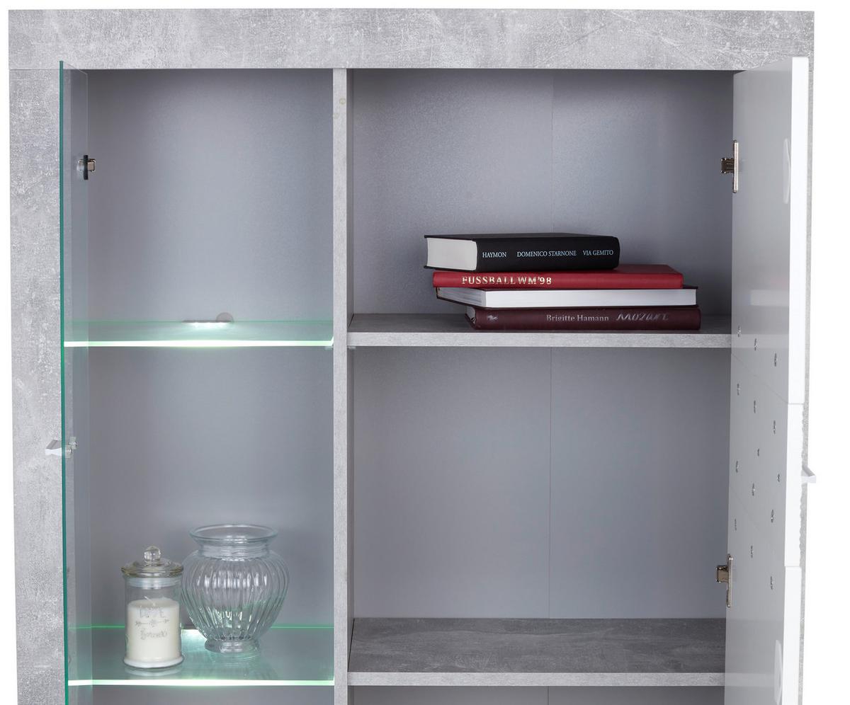 Vitrine Malta B: 96 Cm Mit Beleuchtung Betonoptik/weiß - Schwarz/Weiß, MODERN, Glas/Holzwerkstoff (96/132/35cm)
