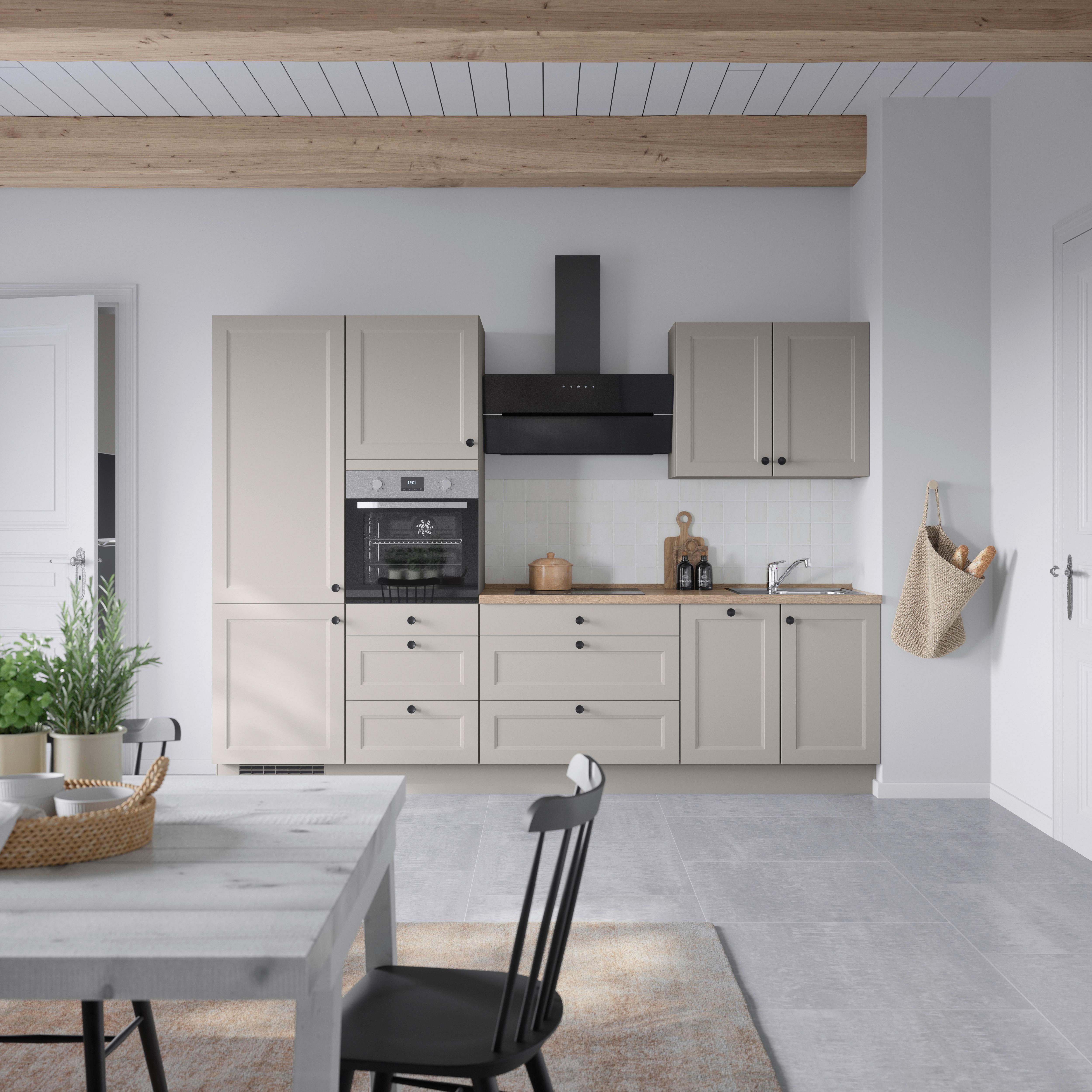 Kuchynská linka 300 cm, kamenná sivá supermatná - čierna/sivá, Modern, kov/kompozitné drevo (300cm) - Nobilia