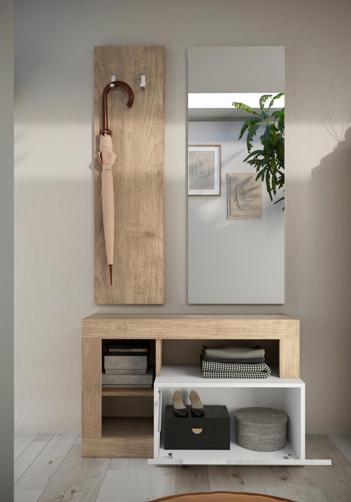 Garderobe Hamburg Eichefarben/Weiß B: 91 cm - Eichefarben/Weiß Hochglanz, Basics, Holzwerkstoff (91/178/35cm)