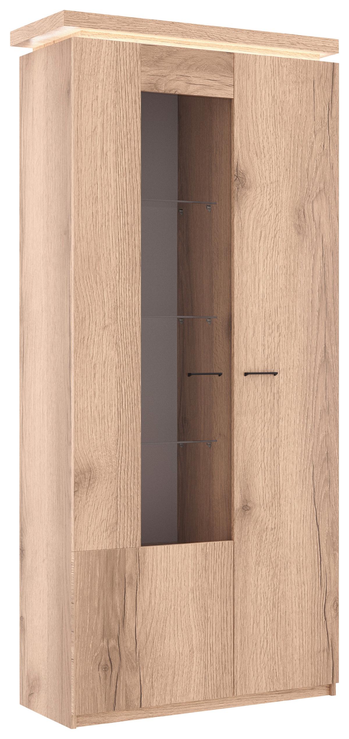 Wohnkombination Modern 4 -Teilig. mit Led Vanvouver, Eiche Dekor - Eichefarben, MODERN, Glas/Holzwerkstoff (342/198/44cm)