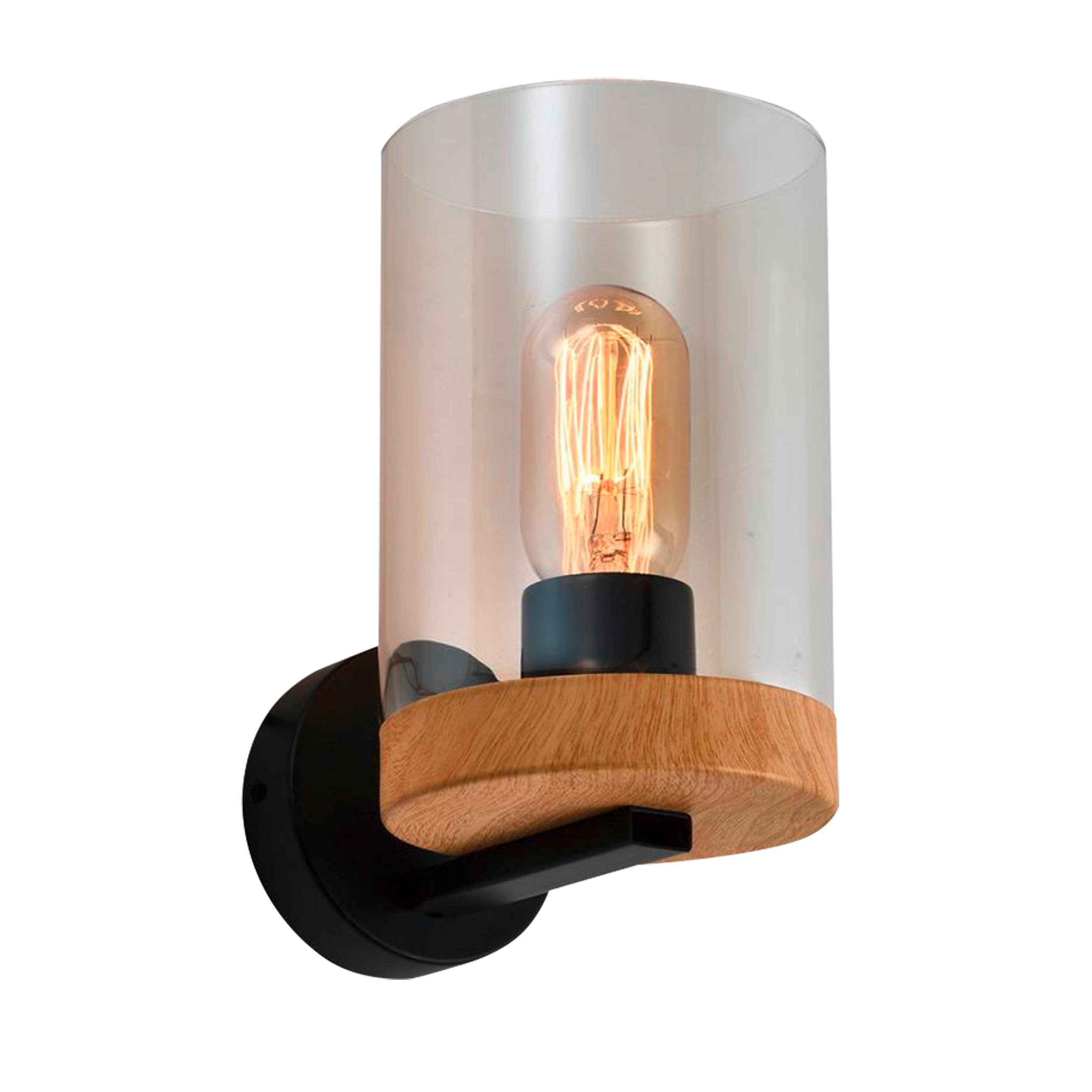 Wandleuchte 21-21953 Wels - Eichefarben/Schwarz, Natur, Glas/Metall (17/12/21cm)