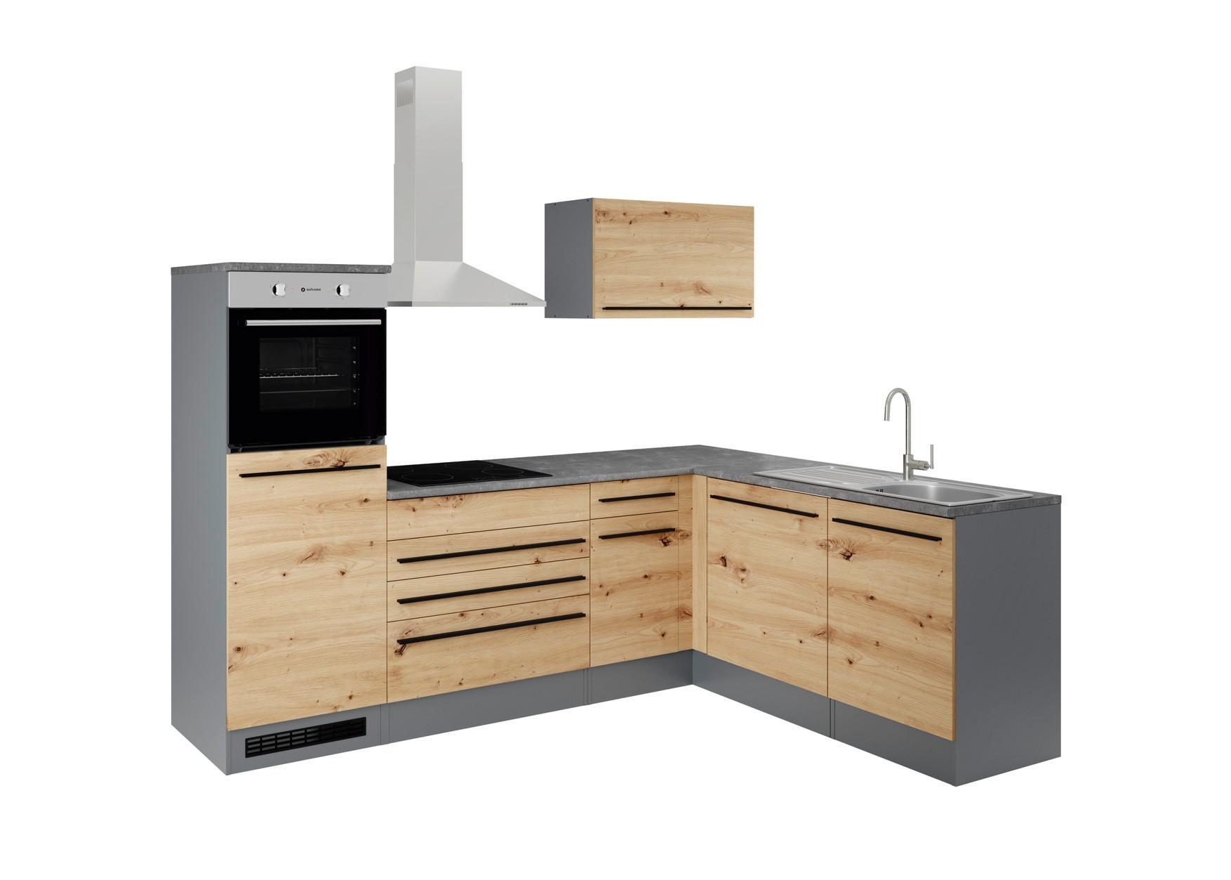 Eckküche JAZZ 6 mit Geräten 260x175 Anthrazit/Eiche Dekor - Anthrazit/Eiche Artisan, KONVENTIONELL, Holzwerkstoff (260/175cm) - P & B