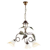 Kronleuchter 4620/3 - Bronzefarben/Olivgrün, Natur, Glas/Metall (40/110cm)