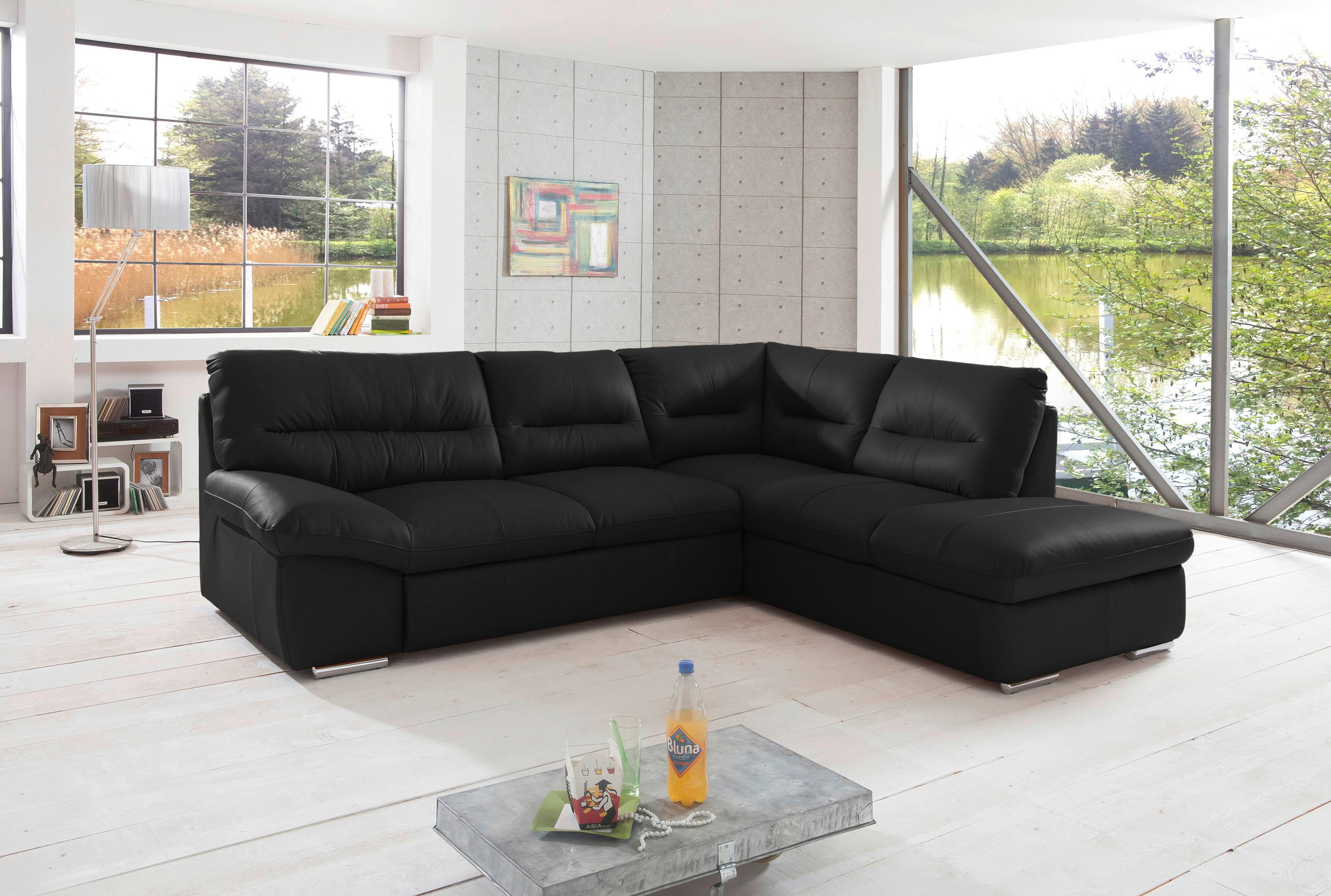 Ecksofa William, Schwarz S: 268x216 Cm - Chromfarben/Schwarz, Design, Leder (268/216cm) - Livetastic