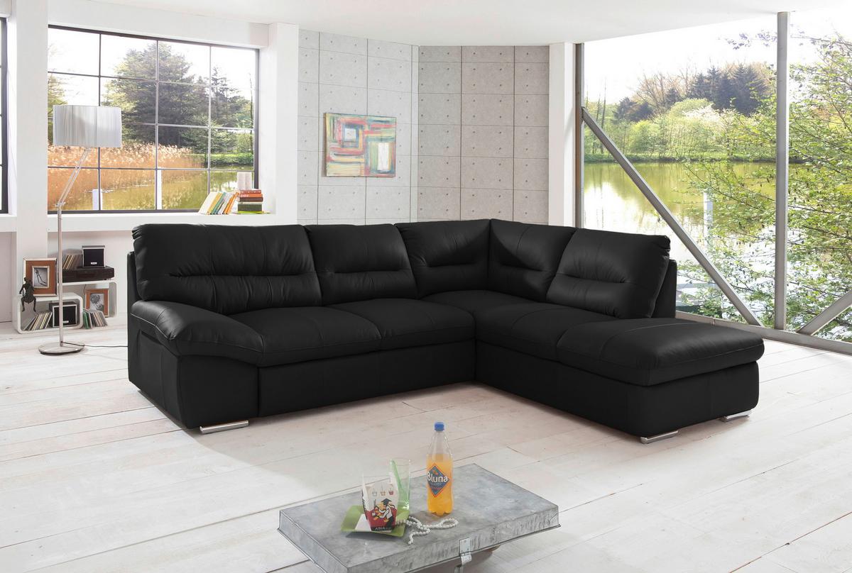 Ecksofa William, Schwarz S: 268x216 cm - Chromfarben/Schwarz, Design, Leder (268/216cm) - Livetastic