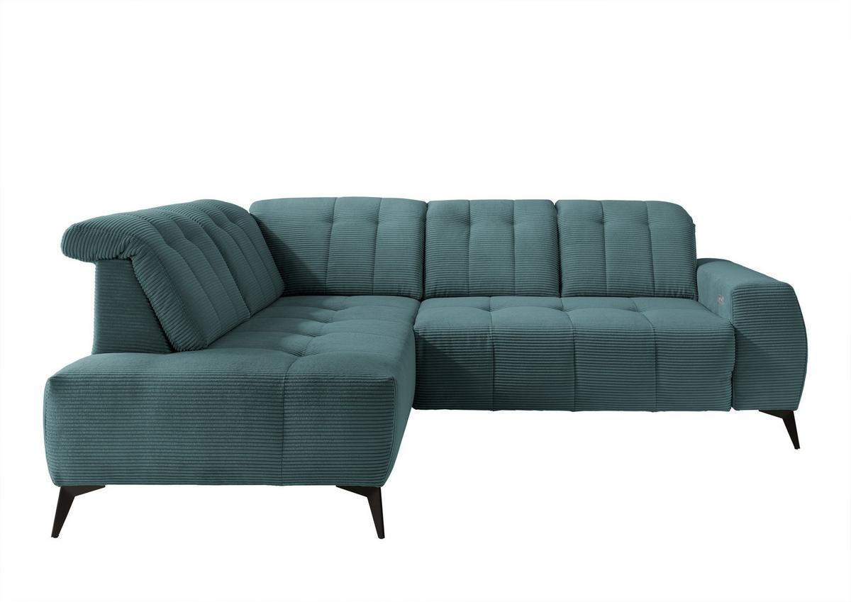 Ecksofa mit USB Anschluss Sano, Petrol, S: 200x261 cm - Petrol/Schwarz, MODERN, Textil (200/261cm) - Livetastic