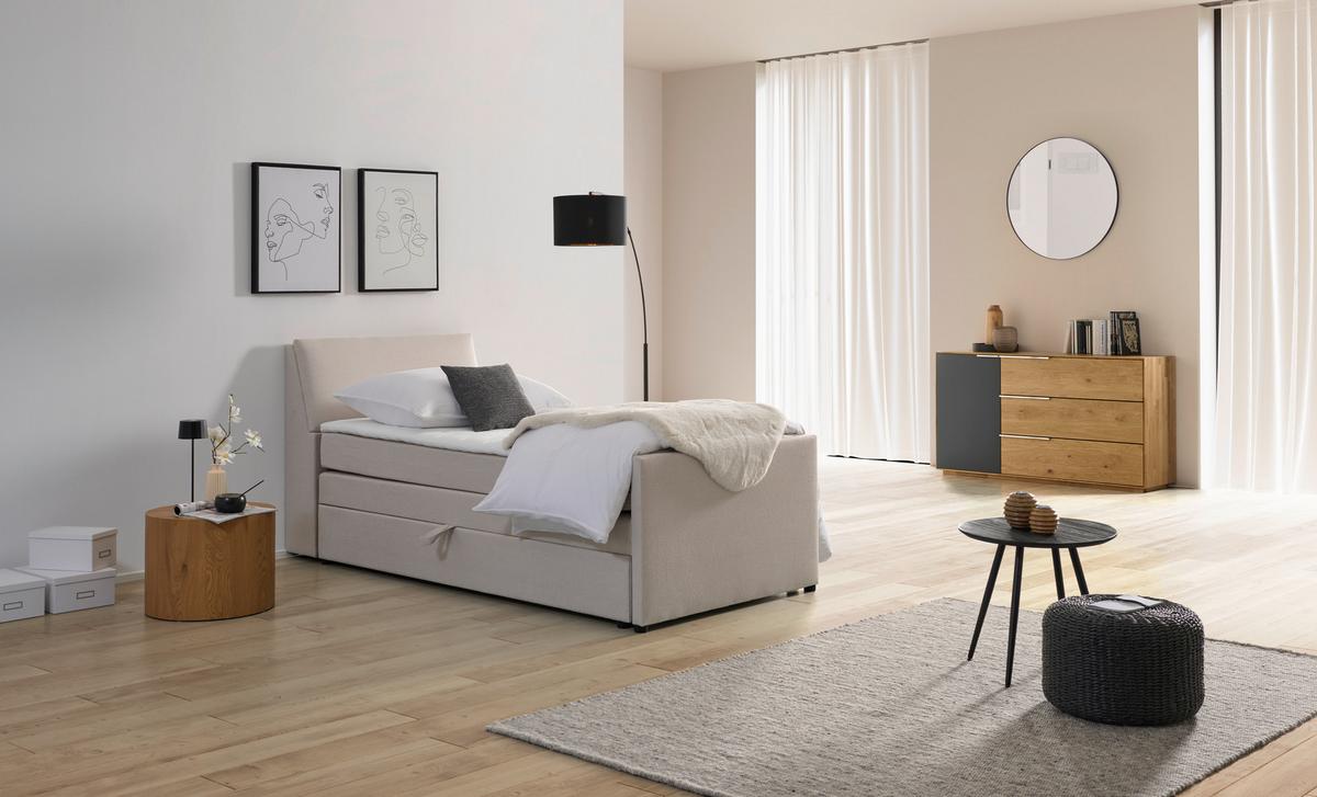 Boxspringbett Mit Bettkasten Nida 120x200 Cm Creme - Creme/Schwarz, MODERN, Holz/Textil (120/200cm) - MID.YOU