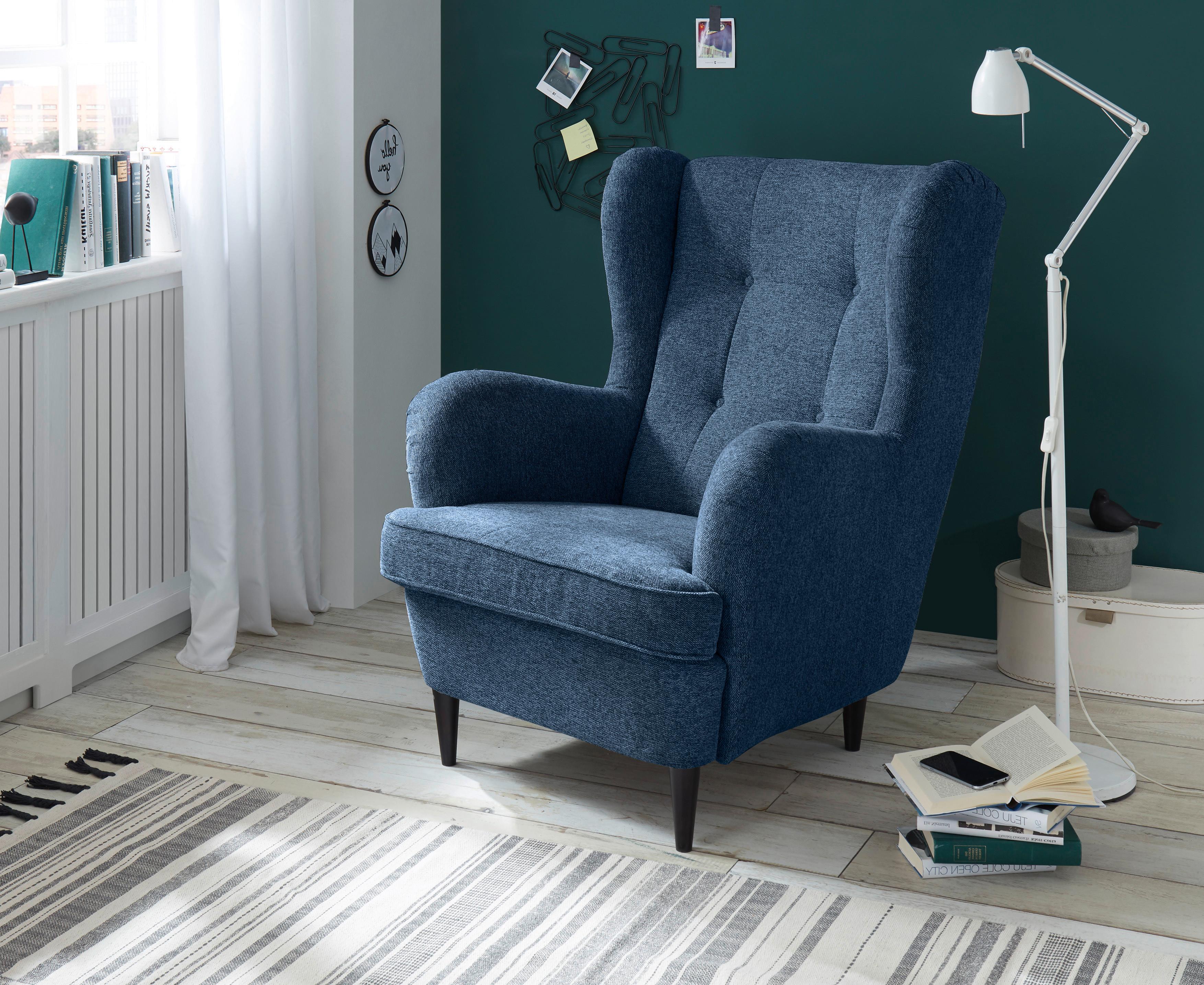 Ohrensessel Oskar Webstoff Dunkelblau - Schwarz/Dunkelblau, Basics, Holzwerkstoff/Textil (78/102/98cm) - MID.YOU