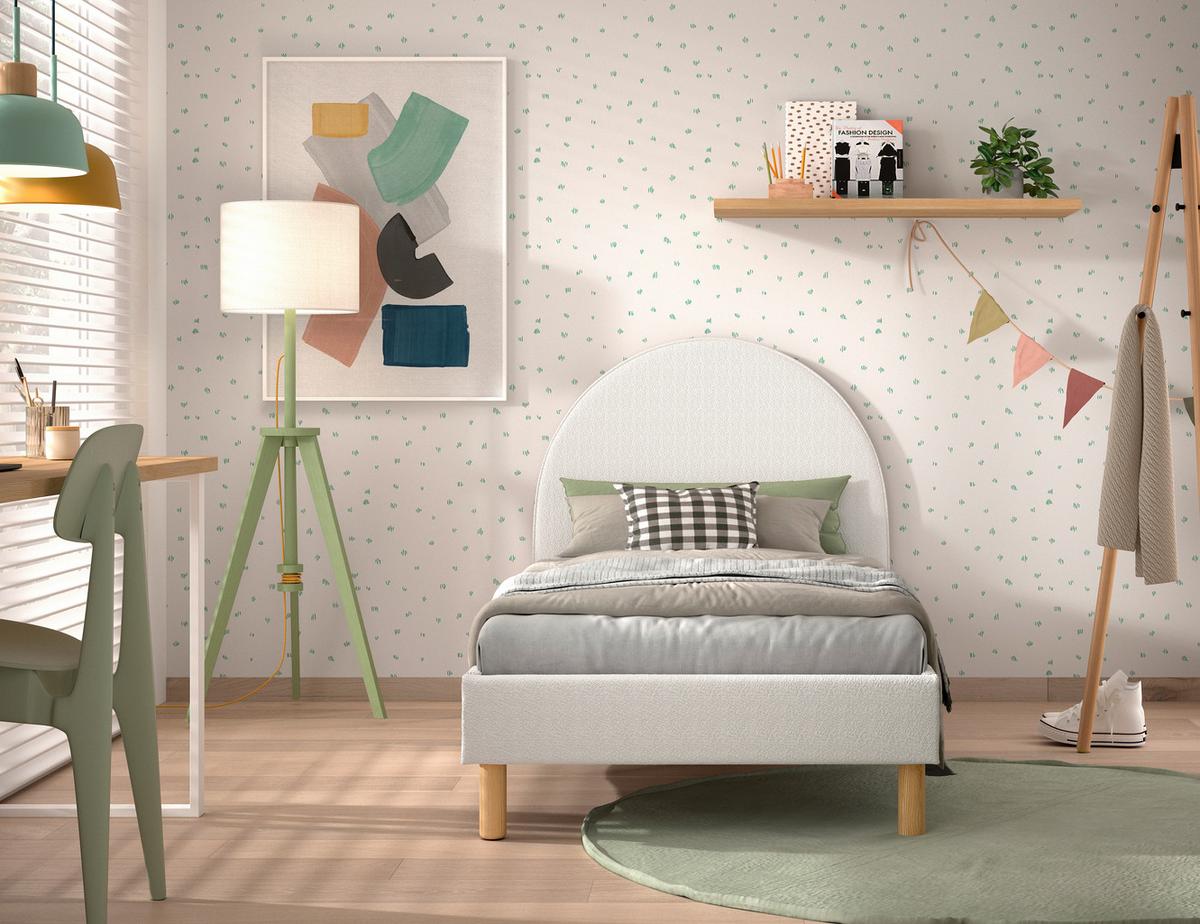 Posteľ pre deti a mládež MOON s roštom 90x200cm, biela - biela/prírodná farba, Romantik / Landhaus, drevo/textil (90/200cm) - MID.YOU