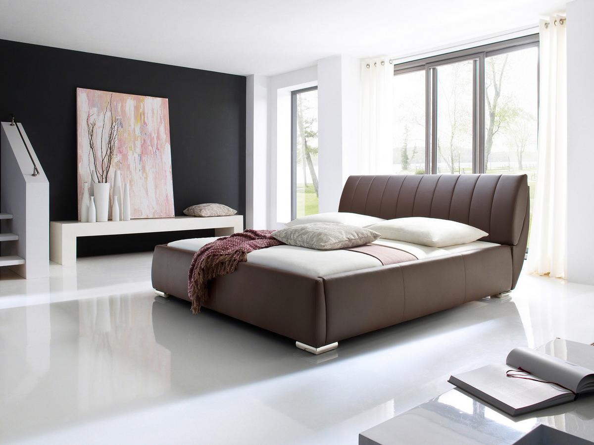 Polsterbett mit Bettkasten + Lattenrost 180x200 cm Bern - Chromfarben/Braun, Design, Holz/Textil (180/200cm) - Xora