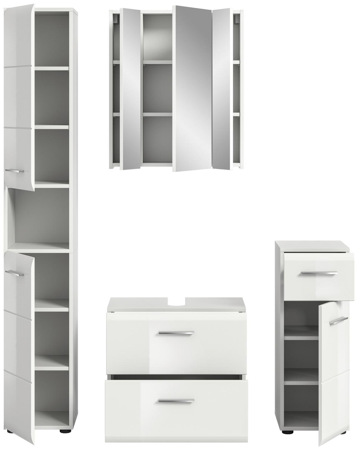 Badezimmer Ice Weiß Hg B: 120 Cm - Weiß Hochglanz/Schwarz, MODERN, Holzwerkstoff (120/185/30cm) - MID.YOU