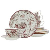 Kaffeeservice Keramik, Weiß/Bordeaux, 12--Teilig - Bordeaux/Weiß, Basics, Keramik - Creatable