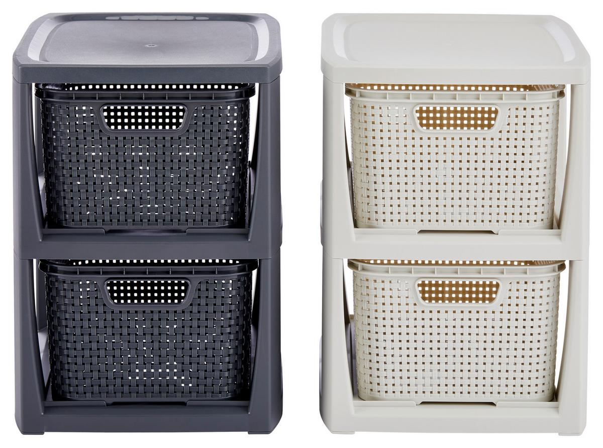 Schubladenbox Rattan Weiß , Anthrazit, 24,1x29,6x33 cm - Anthrazit/Weiß, Basics (24,1/29,6/33cm) - Ondega