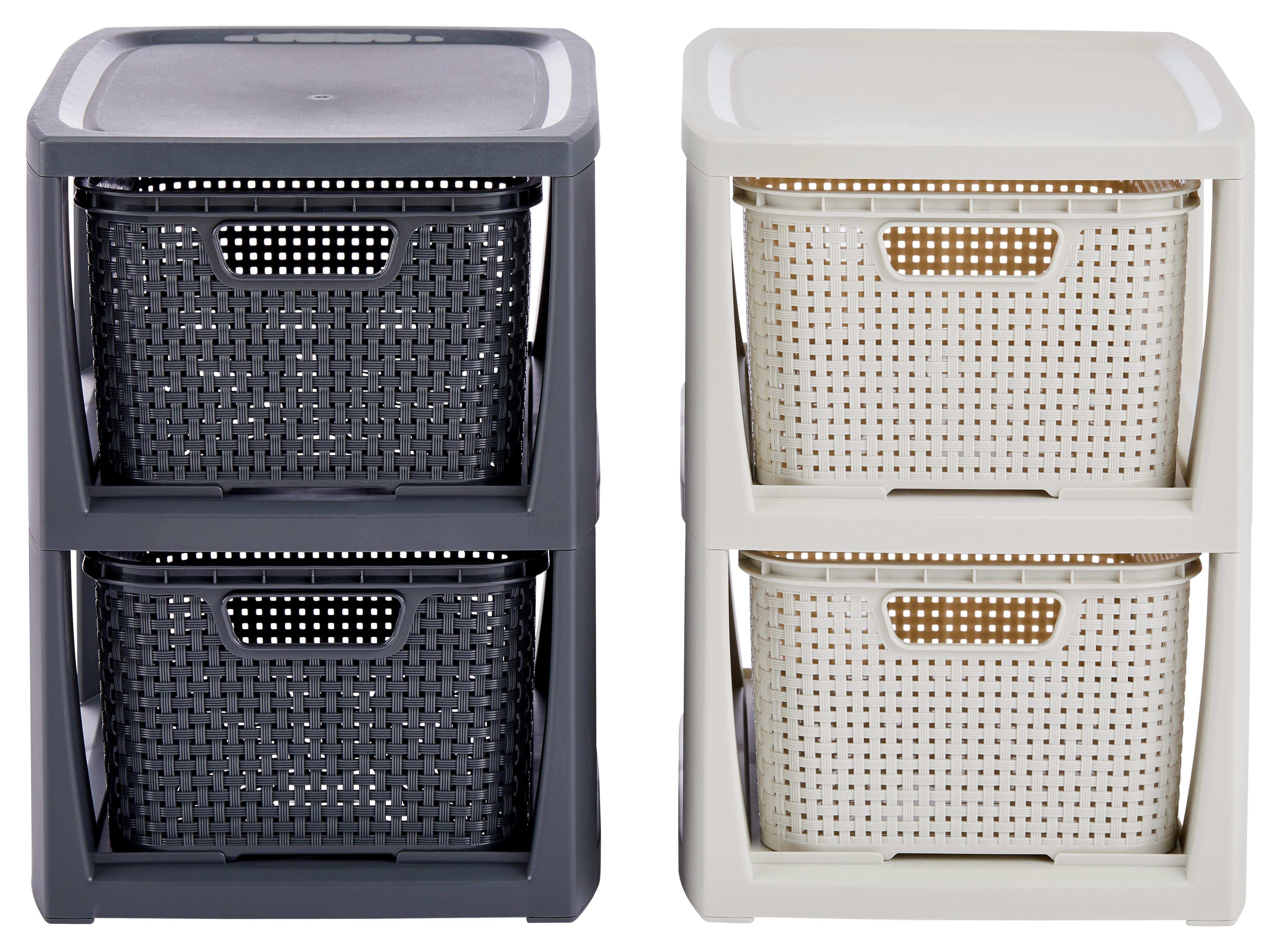 Schubladenbox Rattan Weiß , Anthrazit, 24,1x29,6x33 cm