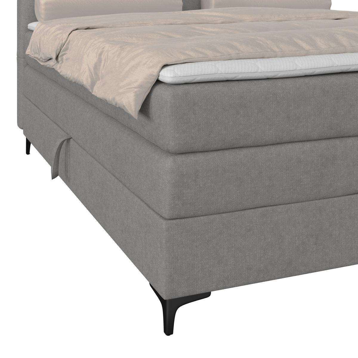 Boxspringbett MITTO Grau 140x200 cm - Schwarz/Grau, KONVENTIONELL, Textil/Metall (140/200cm)