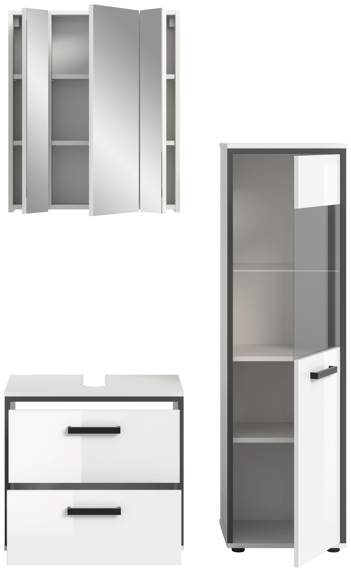 Badezimmer Kojak Schwarz/weiß K: 100 Cm - Weiß Hochglanz/Schwarz, MODERN, Holzwerkstoff (100cm) - MID.YOU