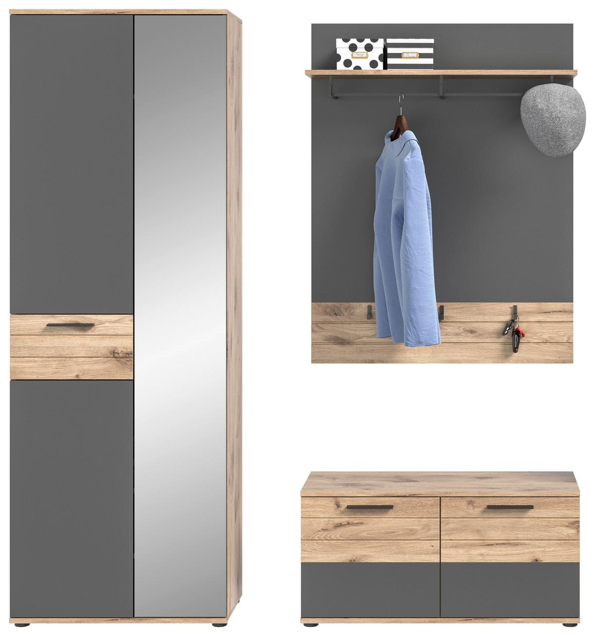 Mason B: 175 cm Nox Oak 3-teilig - Holzwerkstoff (175/200/38cm) - MID.YOU