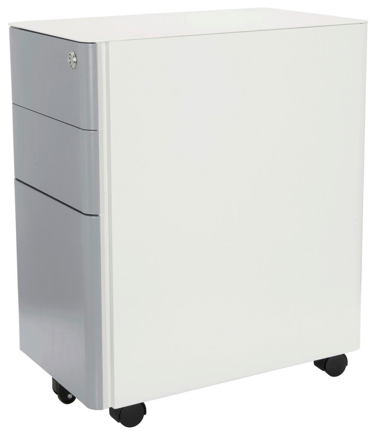 Rollcontainer Metall Grau/weiß Color I 30x59x50 Cm - Weiß/Grau, MODERN, Kunststoff/Metall (30/59/50cm) - MID.YOU