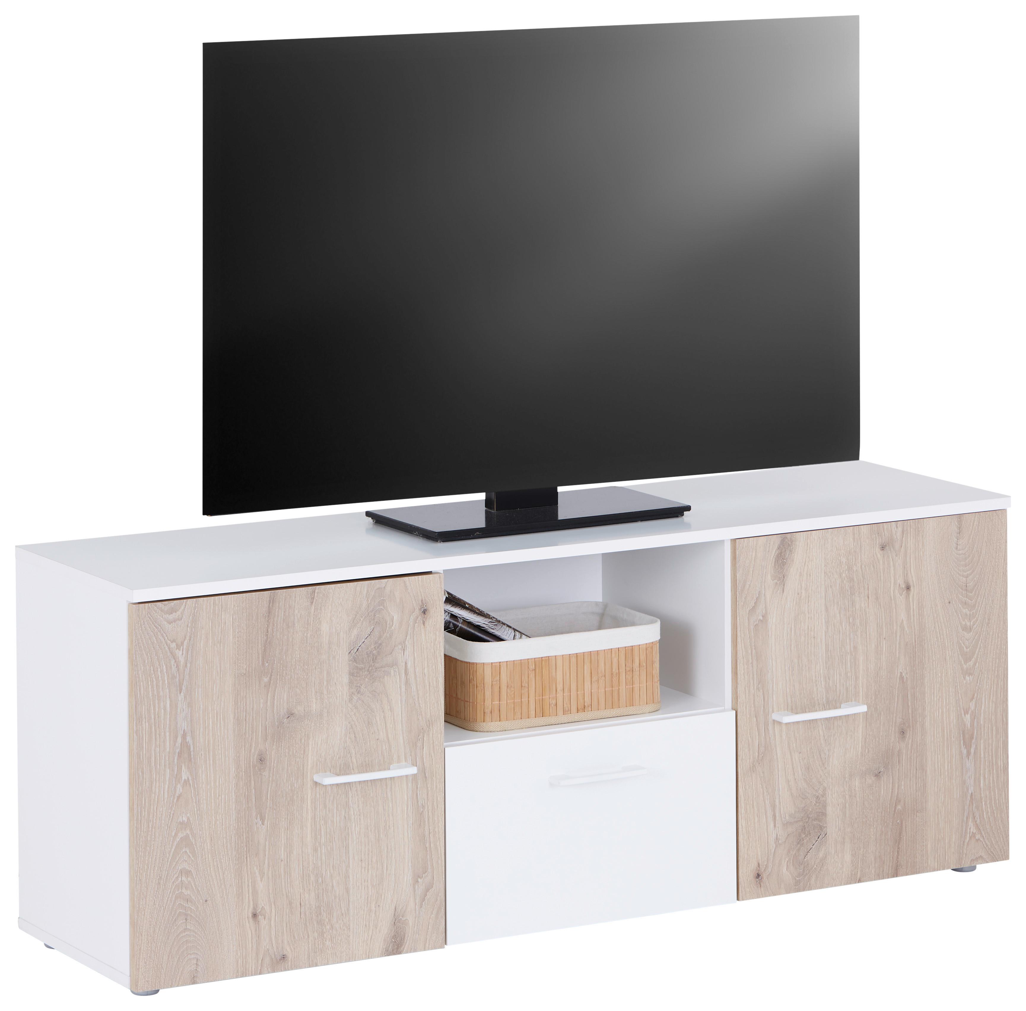 TV-Lowboard Alex 135c cm Weiß Dekor/Viking Oak - Eichefarben/Weiß, KONVENTIONELL, Holzwerkstoff (135/54/37cm)