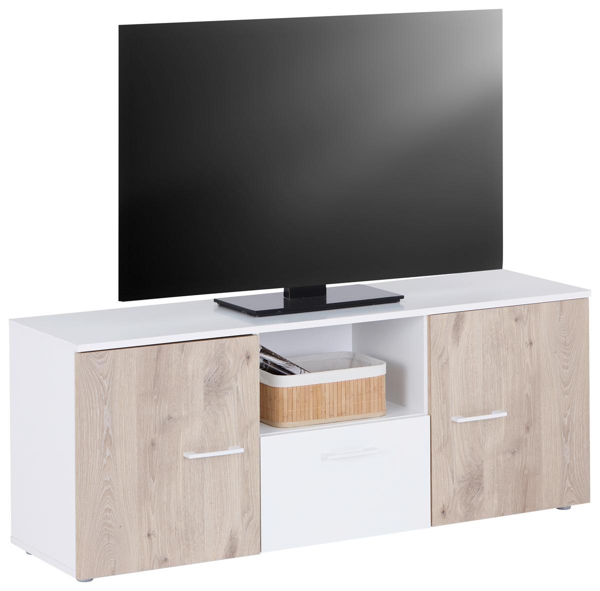 Tv-elem Alex - tölgyfa színű/fehér, Konventionell, faalapú anyag (135/54/37cm)