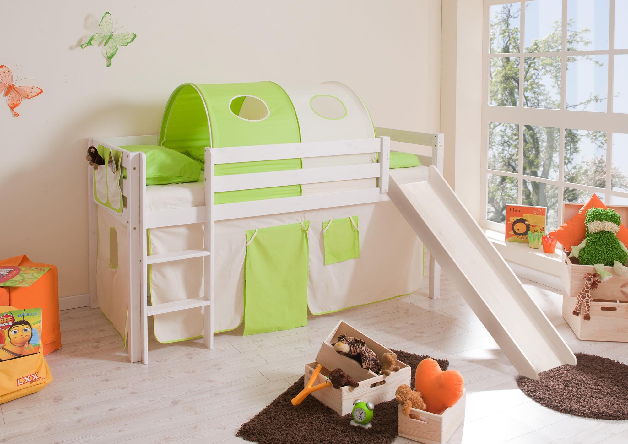 Spielbett Manuel Grün/Beige Kiefer Massiv 90 cm Rutsche