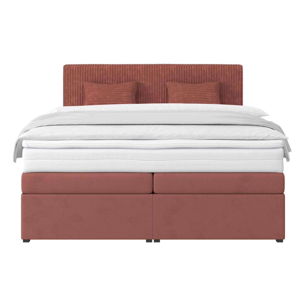 Boxspringbett Mit Topper Mit Bettkasten 180x200 Cm Rossa - Altrosa/Schwarz, MODERN, Holzwerkstoff/Textil (180/200cm)