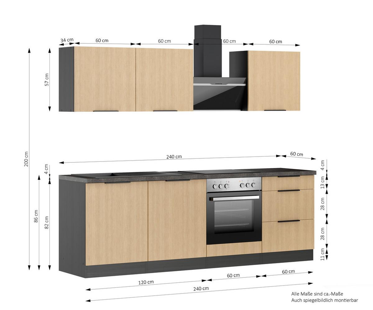 Küchenblock Glasgow Eichefarben/graphit B: 240 Cm - Eichefarben/Graphitfarben, LIFESTYLE, Holzwerkstoff (240cm) - Held