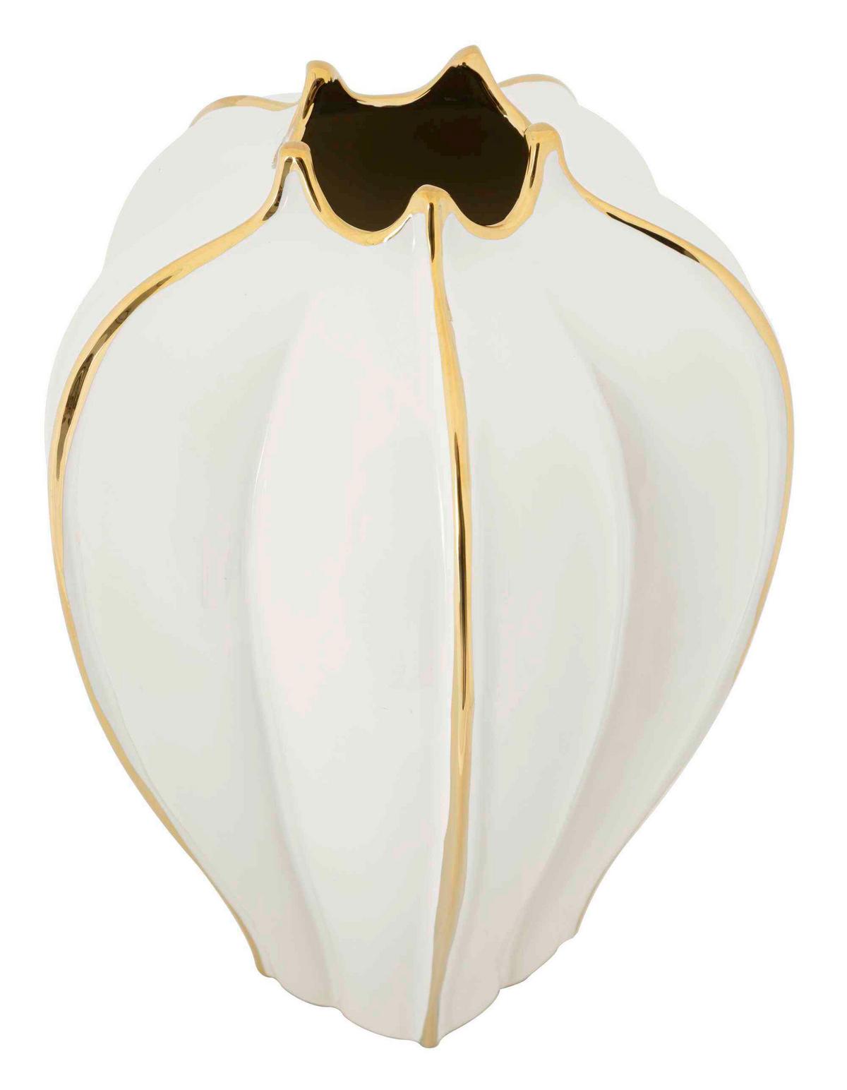 Vase Potter Weiß, Goldfarben B:21cm - Goldfarben/Weiß, Basics, Keramik (21/40/21cm)