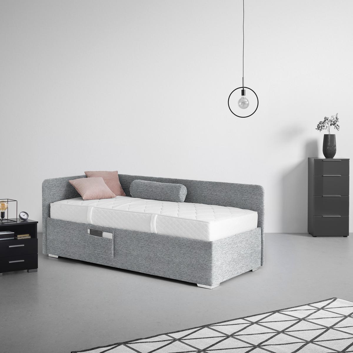 Postel Remi s bočnicemi 90x200, potah šedý - šedá/barvy chromu, Konvenční, dřevo/textil (90/200cm)