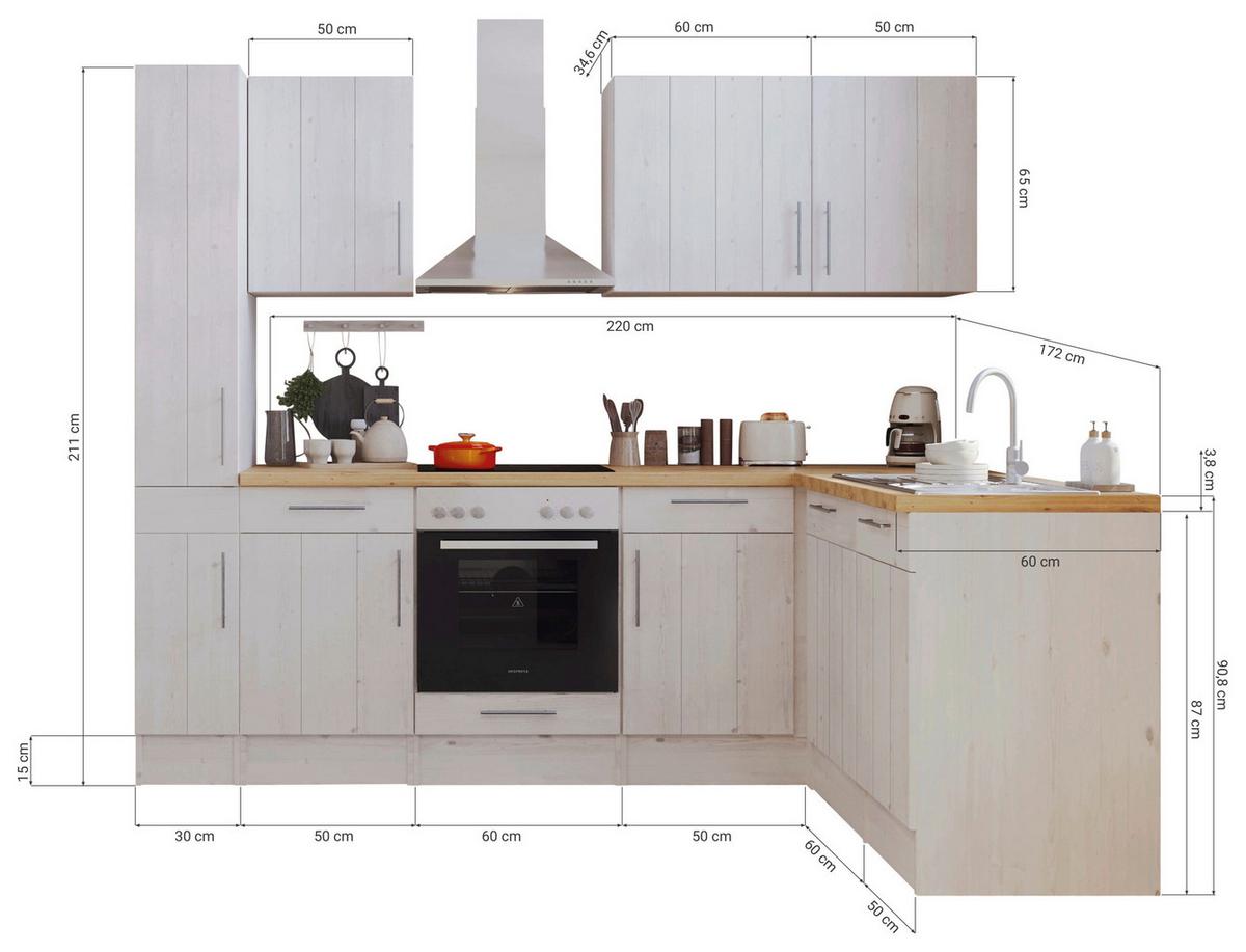 Eckküche Premium Mit Geräten 250x172 Cm Weiß/eiche Dekor - Eichefarben/Weiß, ROMANTIK / LANDHAUS, Holzwerkstoff (250/172cm) - Respekta