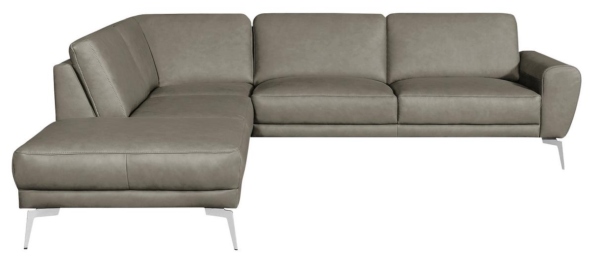Ecksofa Spring Schwarz Chrom S: 250x273 cm - Chromfarben/Grau, Design, Leder (250/273cm) - Livetastic