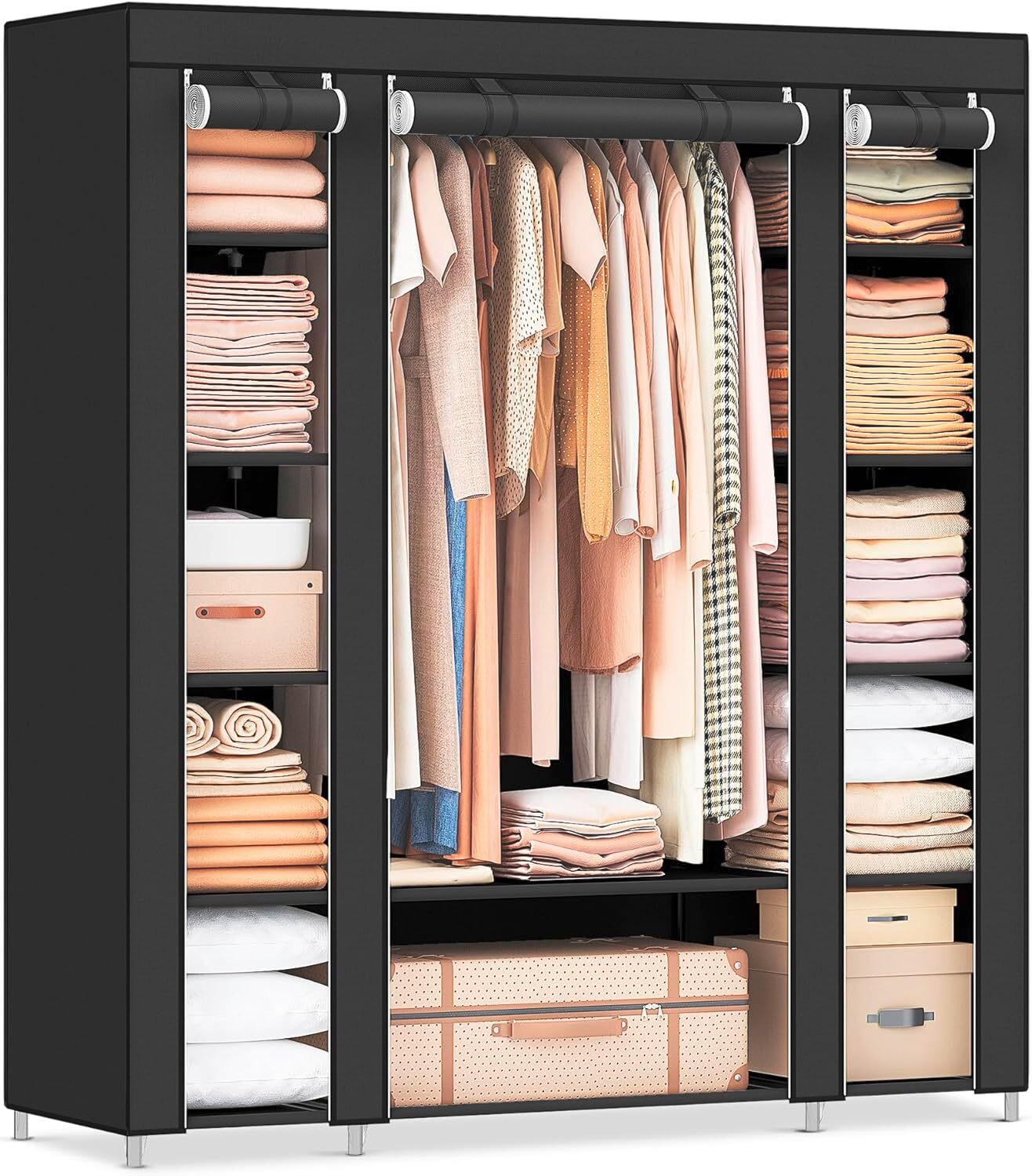 Stoffschrank Schwarz B: 150 Cm - Schwarz, Basics, Kunststoff/Textil (150/175/45cm)