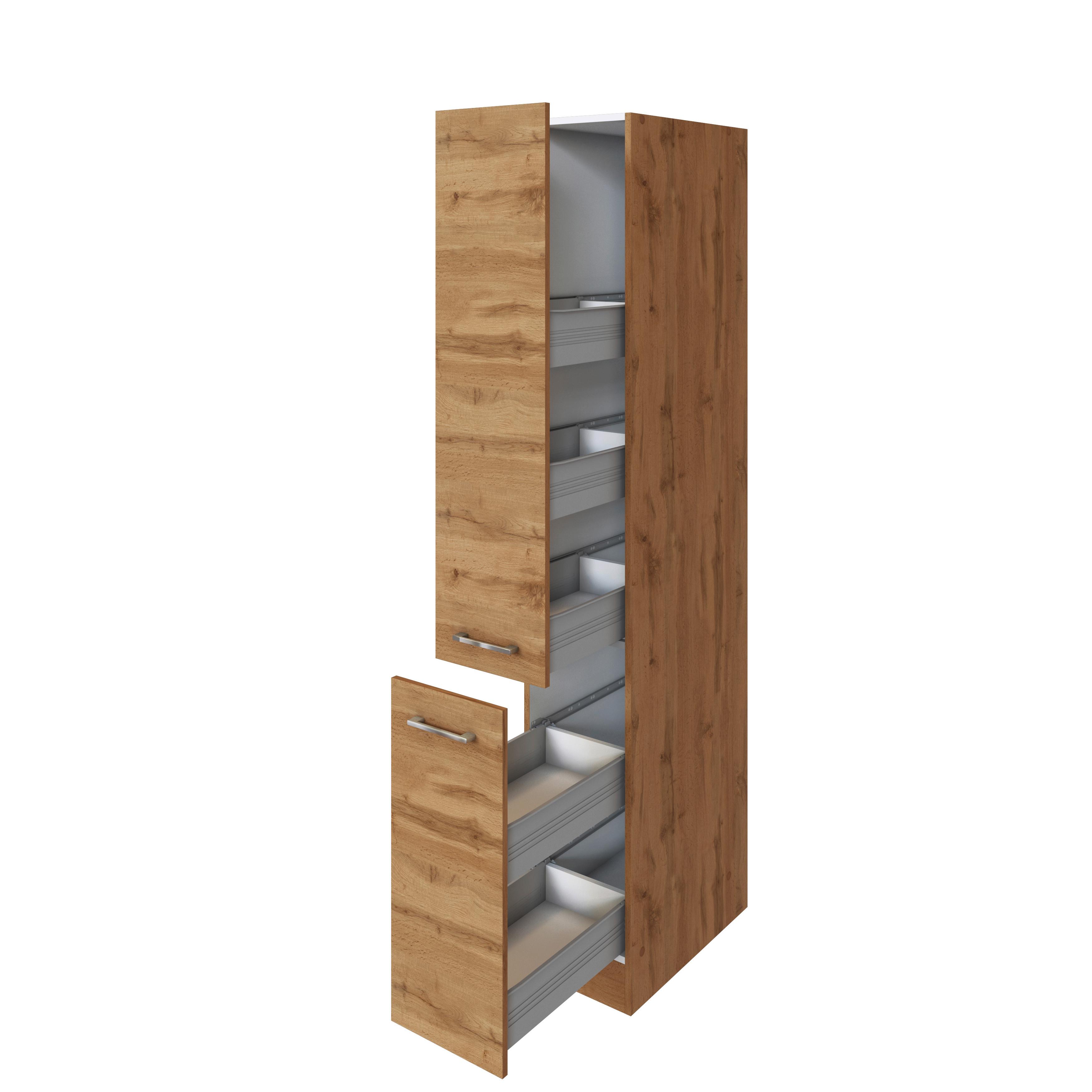 Apothekerschrank B: 30 cm Eiche Dekor 2 Auszüge