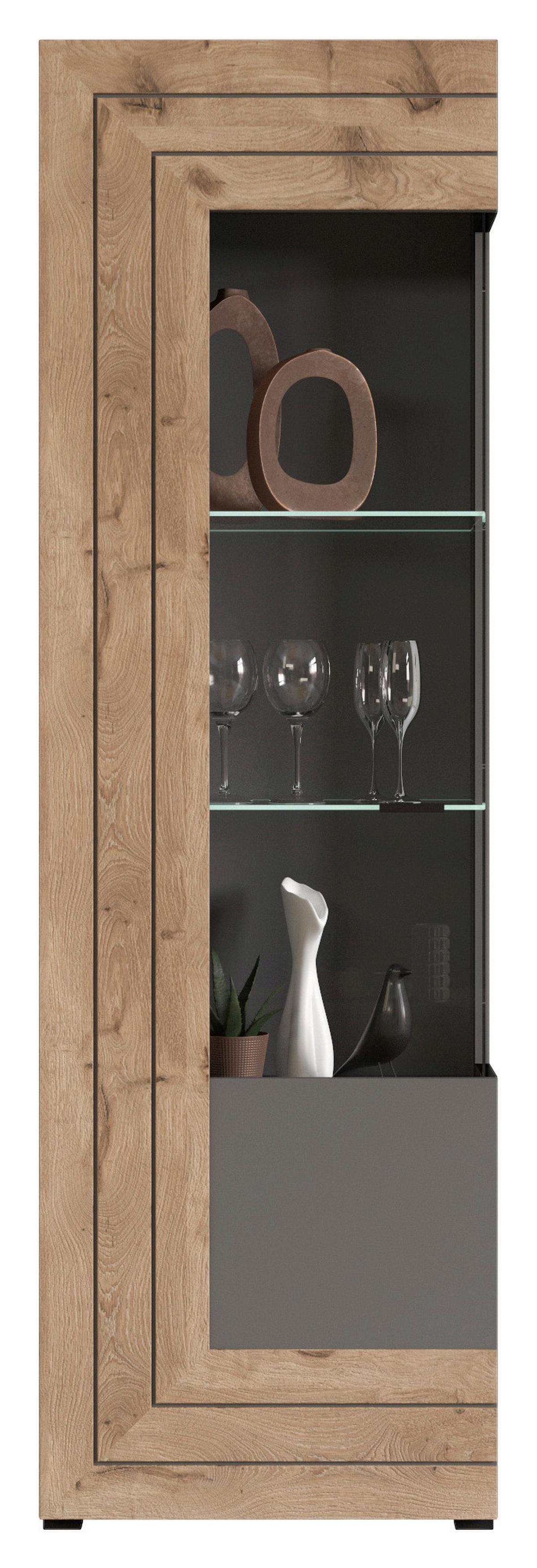 Vitrine Freno B: 60 cm Grau Nb Nox Oak Dekor - KONVENTIONELL, Glas/Holzwerkstoff (60/194/37cm) - MID.YOU