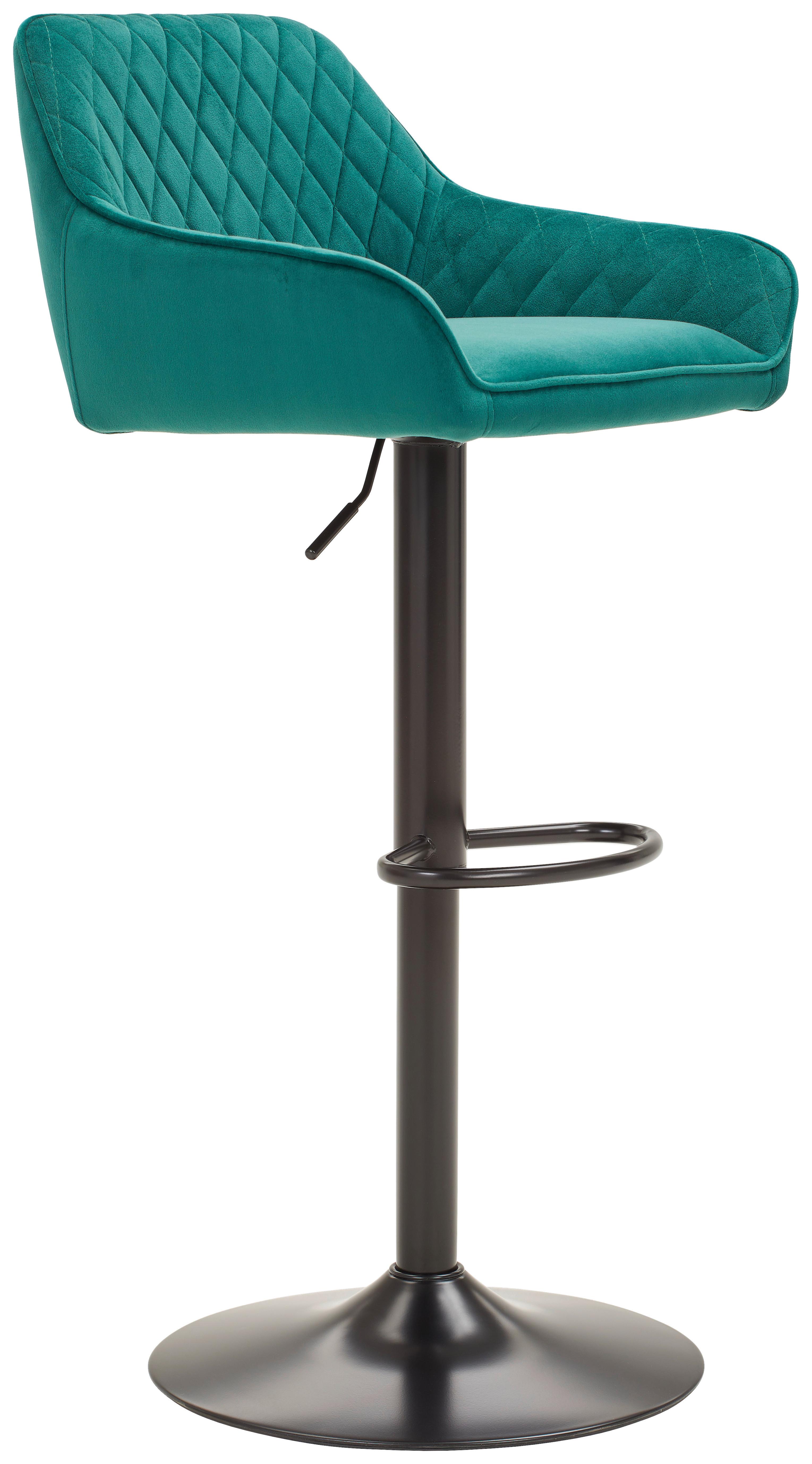 Barhocker Adriano, Samt Grün höhenverstellbar, B: 53,5 cm - Schwarz/Grün, MODERN, Textil/Metall (53,5/108/53cm) - Livetastic