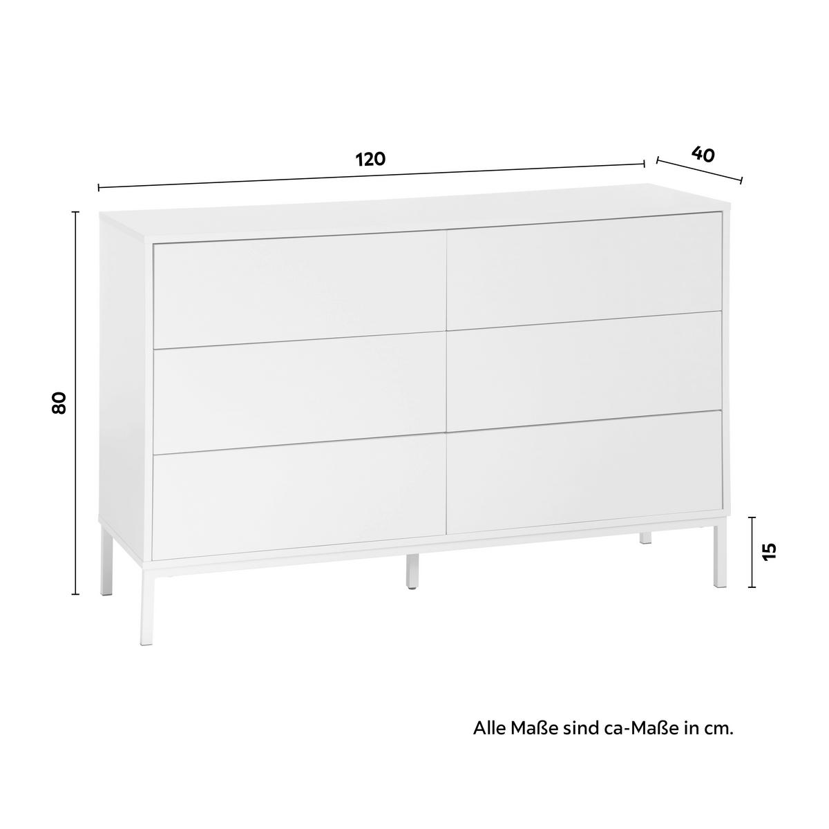 Široká komoda se 6 zásuvkami MDF/Kov s práškovým nátěrem - bílá, Moderní, kov/kompozitní dřevo (120/80/40cm) - Bessagi Home