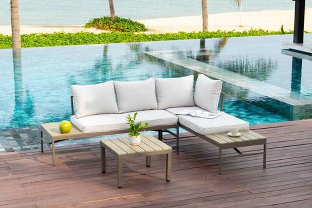 Lounge-garnitúra Oslo - barna/szürke, Modern, műanyag/textil (215/154,5cm)