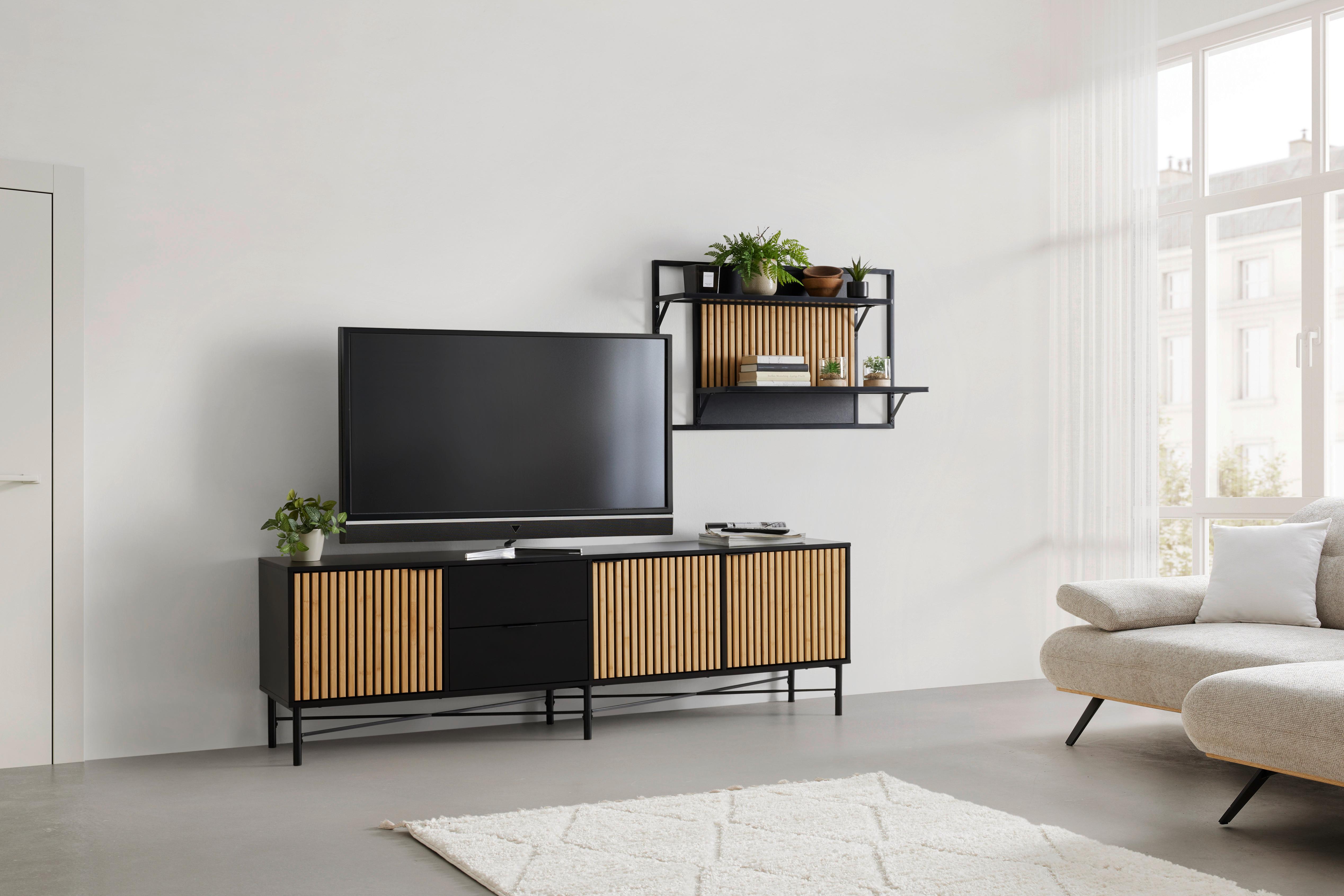 TV komoda MADRID - černá/barvy dubu, Moderní, kov/dřevo (195/60/40cm) - Mömax