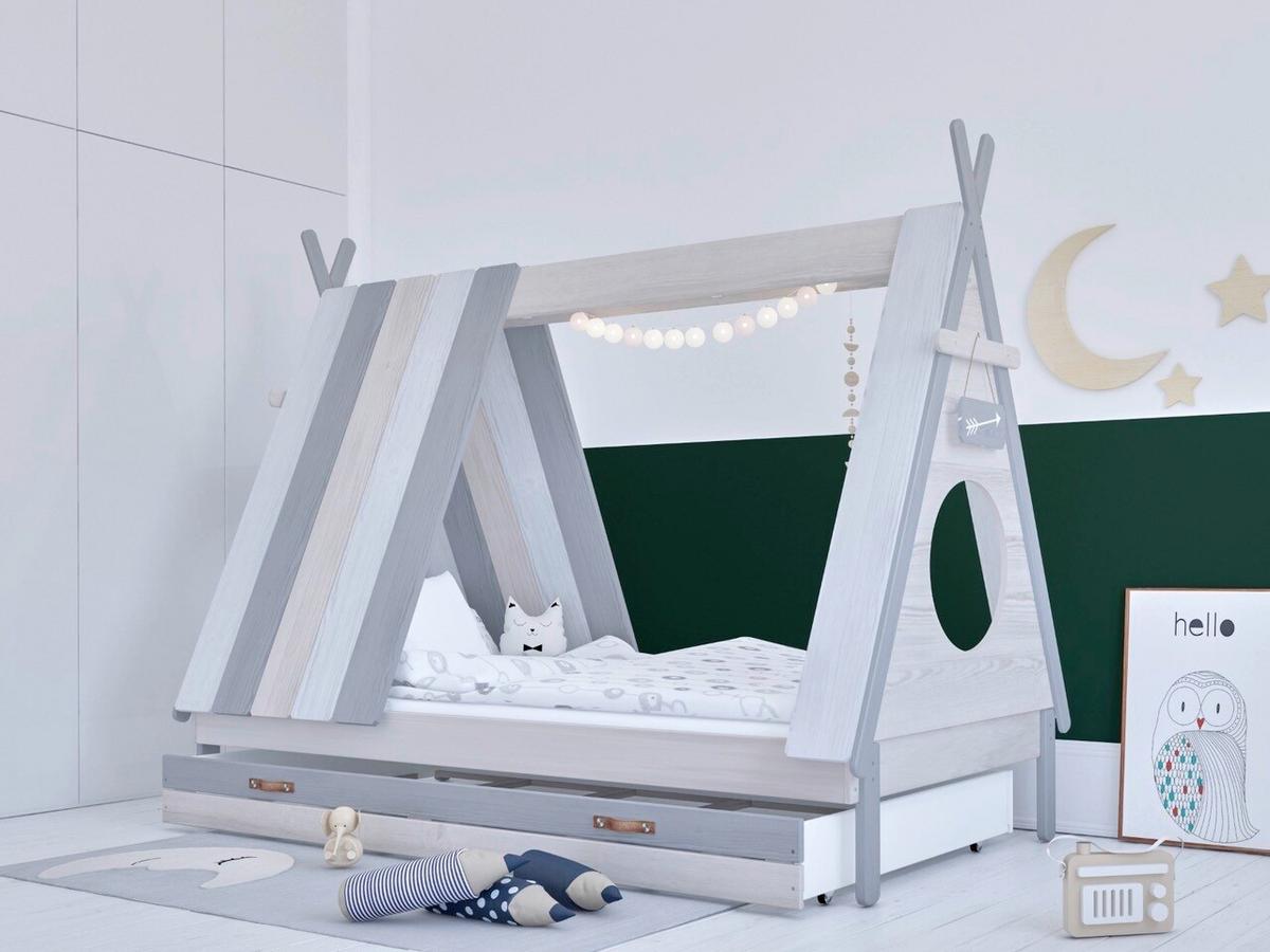 HAUSBETT Weiß/Grau 90x200cm - Weiß/Grau, Design, Holz/Holzwerkstoff (90/200cm) - Livetastic