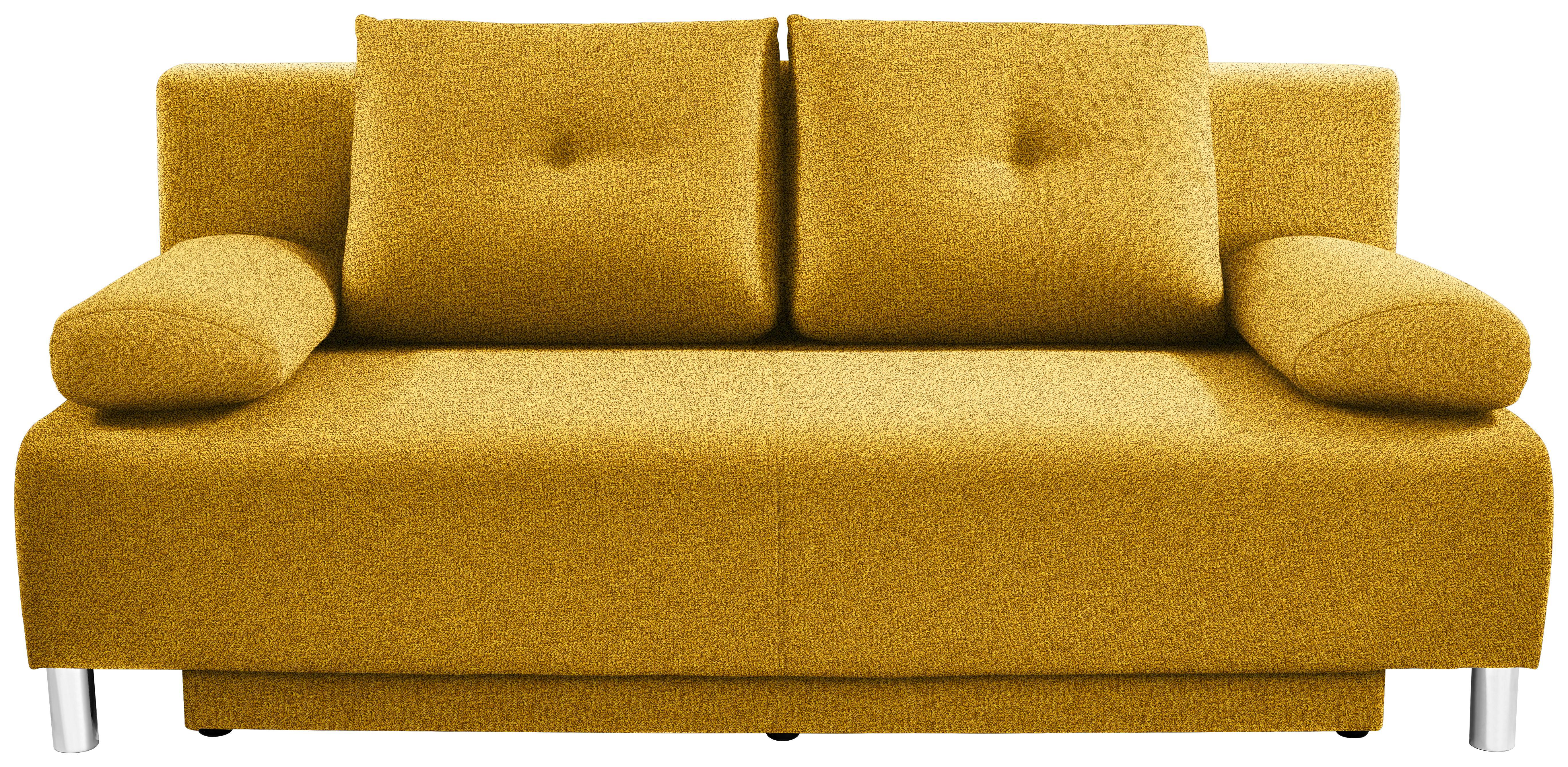 Boxspringsofa Ines B: 203 cm - Chromfarben/Gelb, MODERN, Holz/Textil (203/96/102cm) - Luca Bessoni