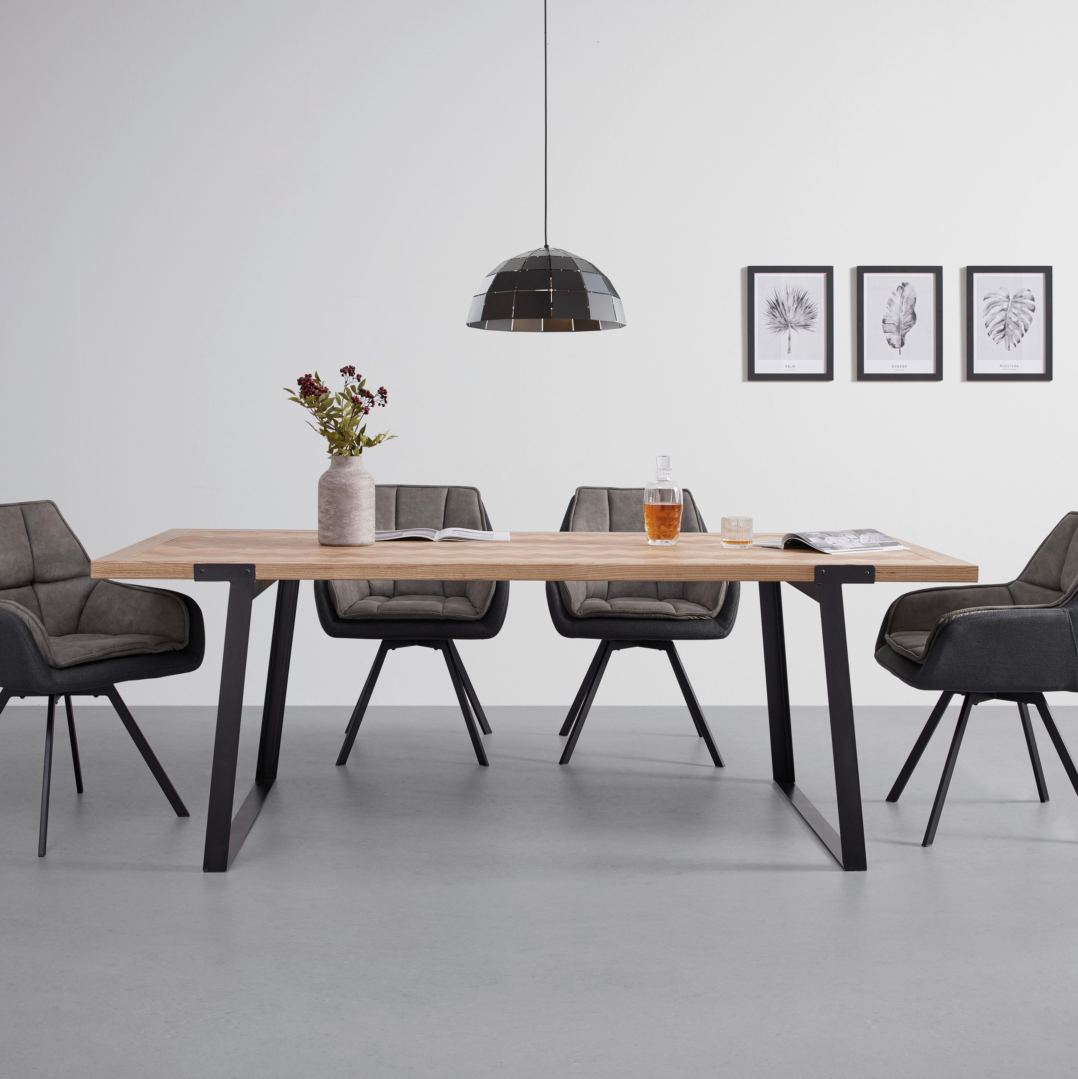 Jídelní Stůl Milano Jasan 220x100 Cm - černá/barvy jasanu, Moderní, kov/dřevo (220/100/78cm) - Bessagi Home
