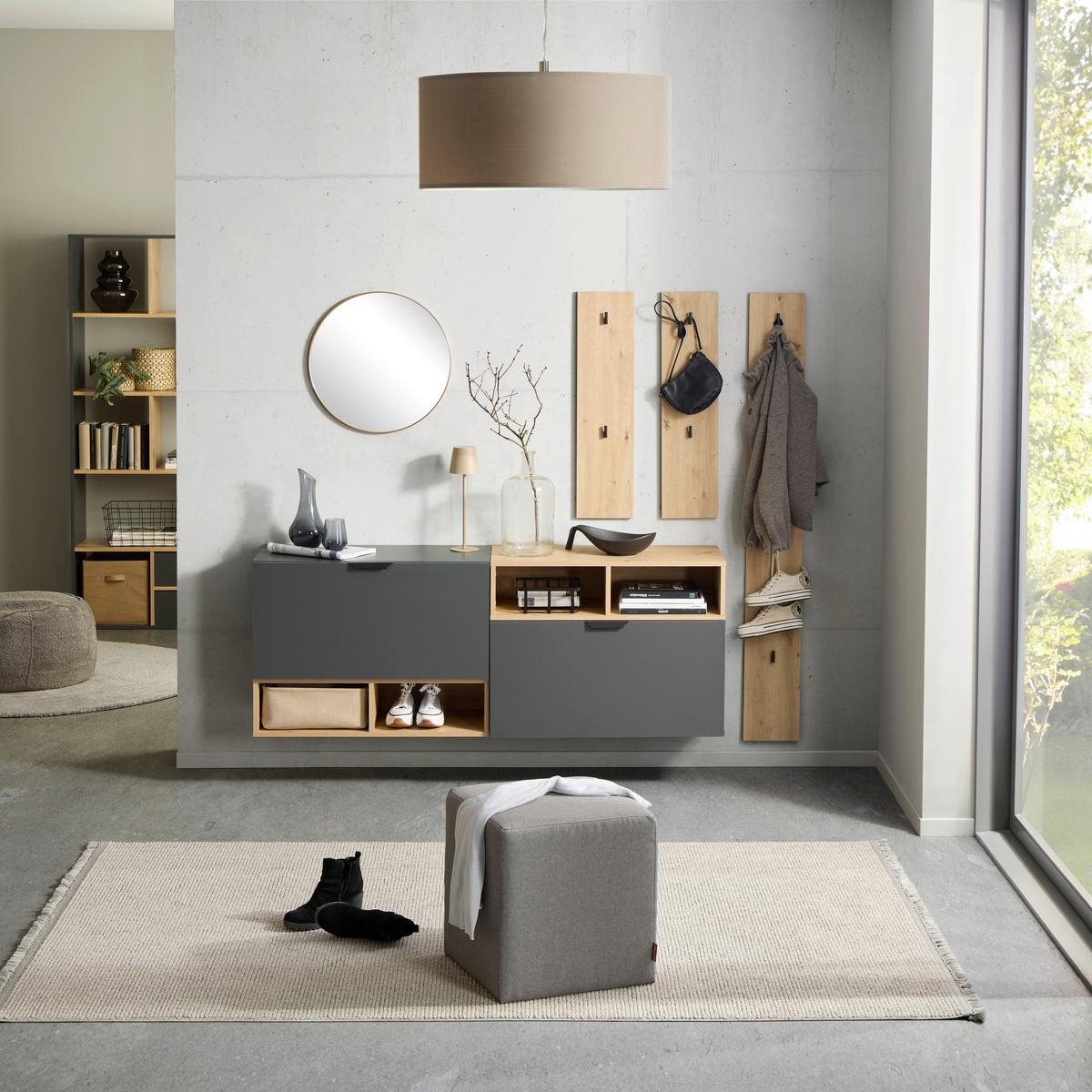 Garderobe Ciao Anthrazit/Eiche Dekor 3--Teilig - Anthrazit/Eiche Artisan, MODERN, Holzwerkstoff (180/160/37,6cm)