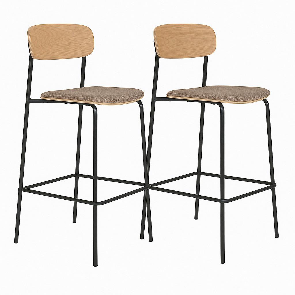 Barhocker-set Estepona Naturfarben Braun Schwarz - Eschefarben/Schwarz, MODERN, Holz/Textil (42,5/95/49cm) - MID.YOU