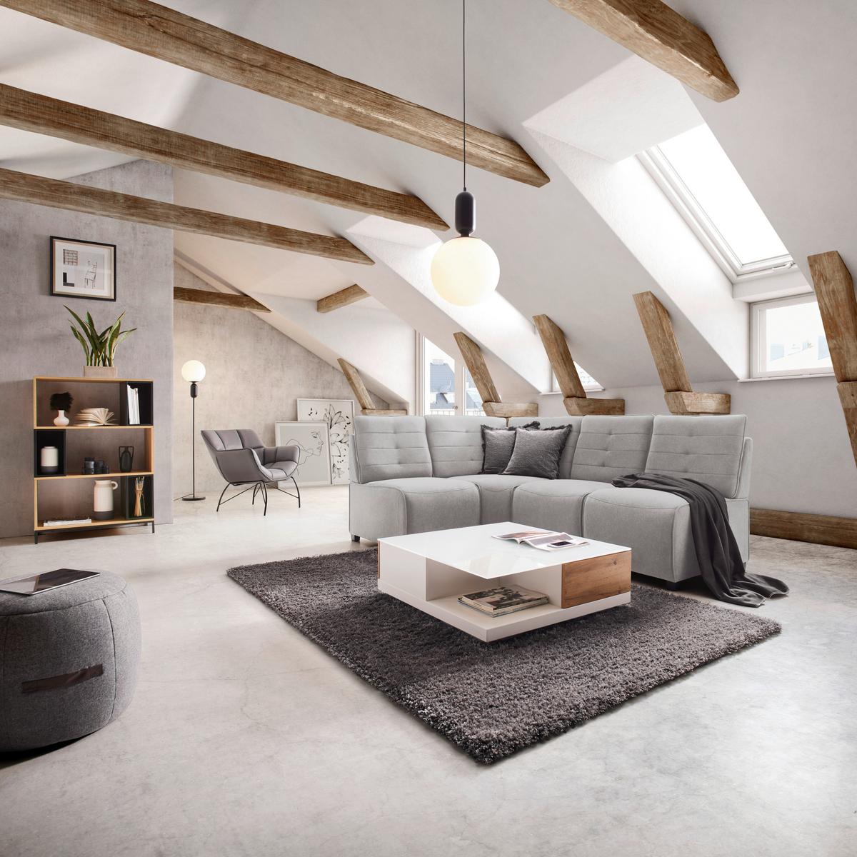 Malá rohová sedačka VICTORIE, světle šedá - černá/světle šedá, Moderní, dřevo/textil (215/154/90cm) - Bessagi Home